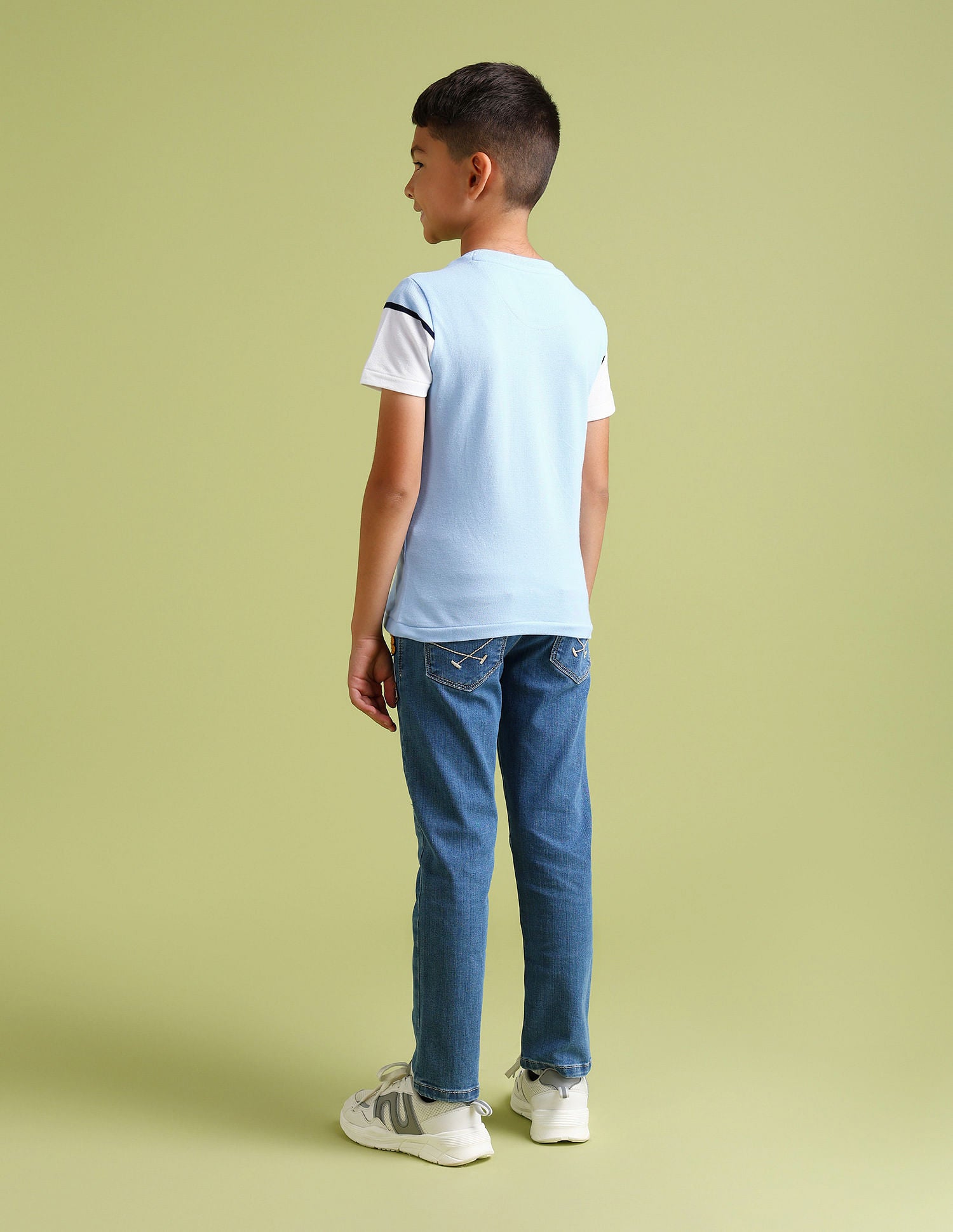Boys Colour Blocked Cotton T-Shirt Light Blue - U.S. Polo Assn. India | Large