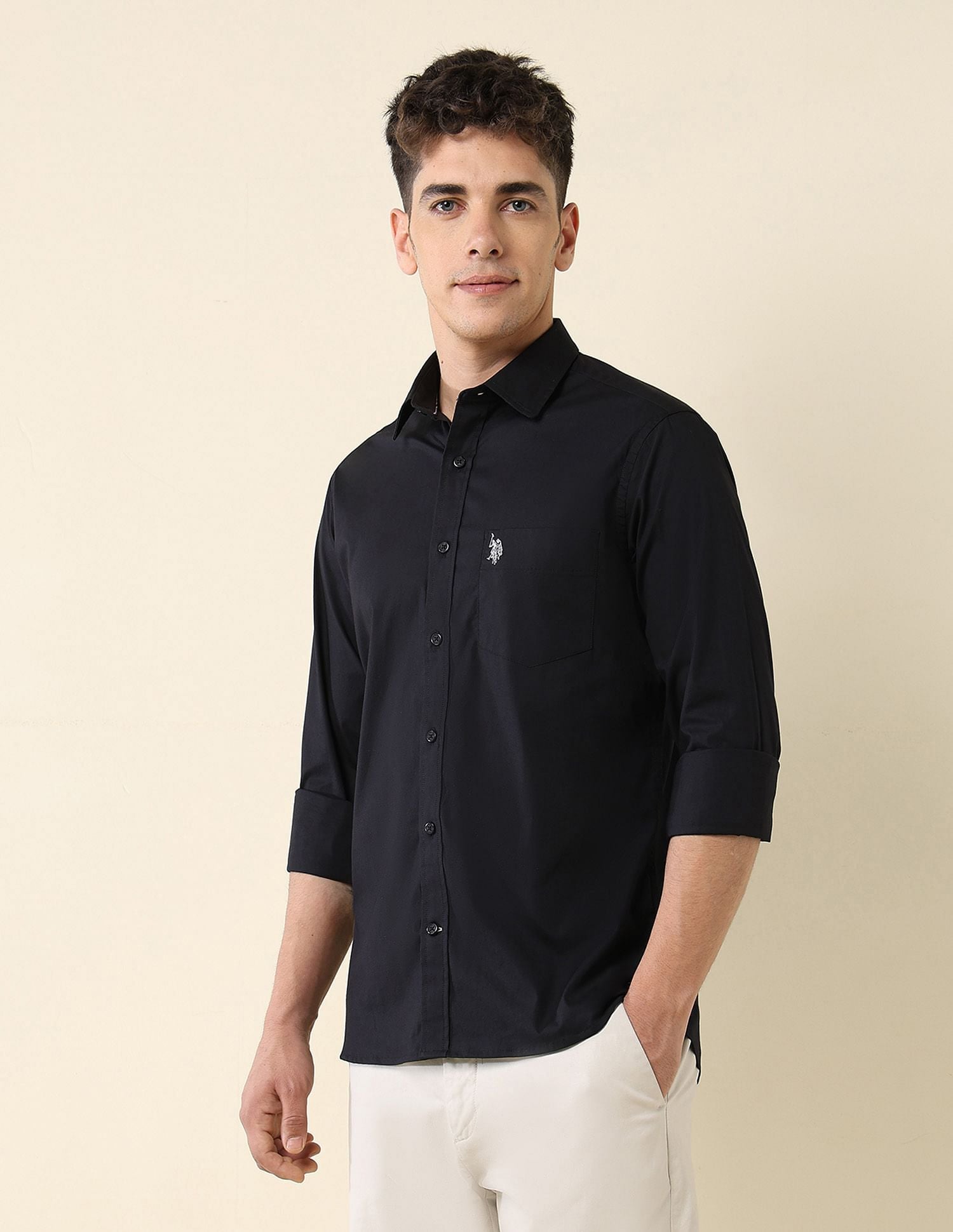 Poplin Solid Stretch Shirt Black - U.S. Polo Assn. India | Large