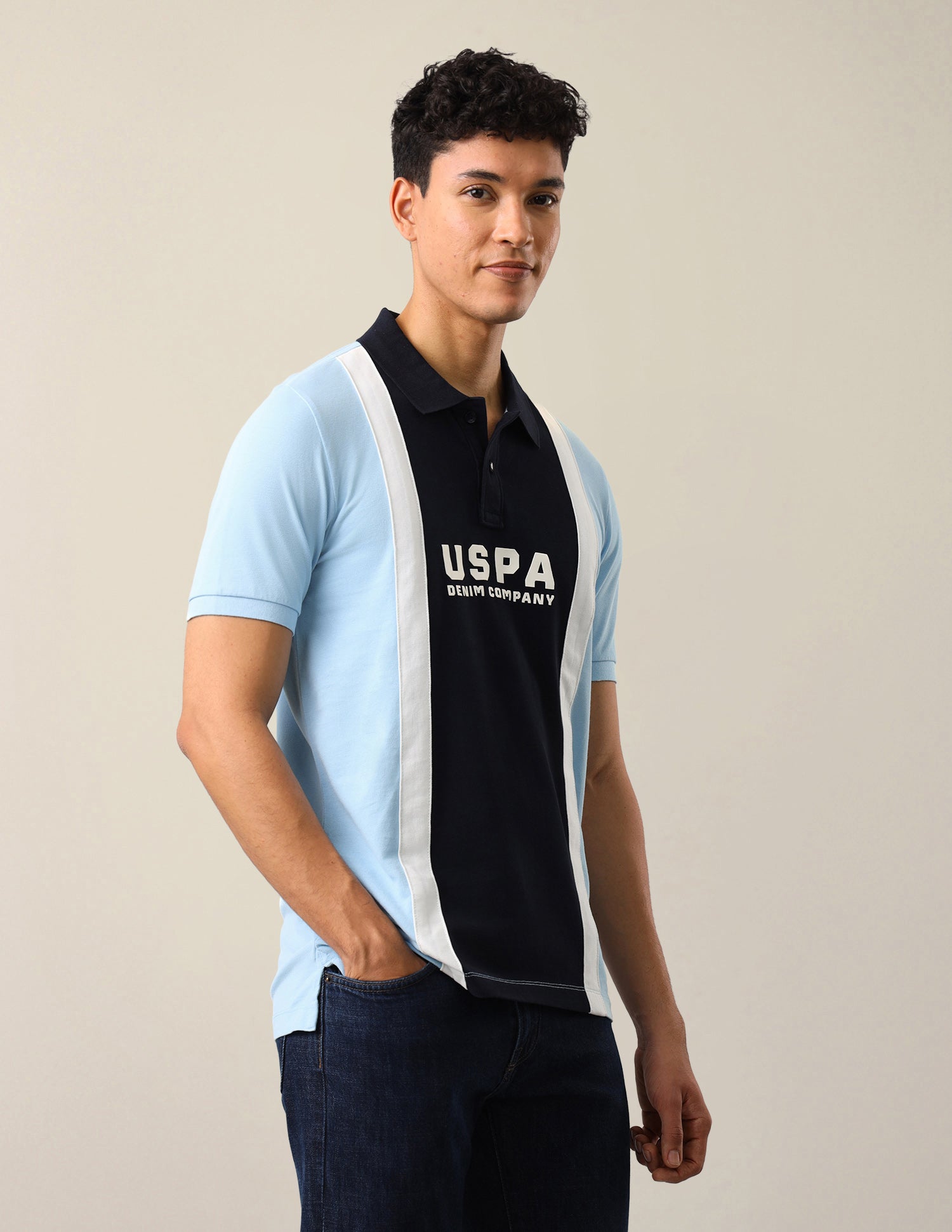 Colourblocked Slim Fit Polo Shirt Light Blue - U.S. Polo Assn. India | Large
