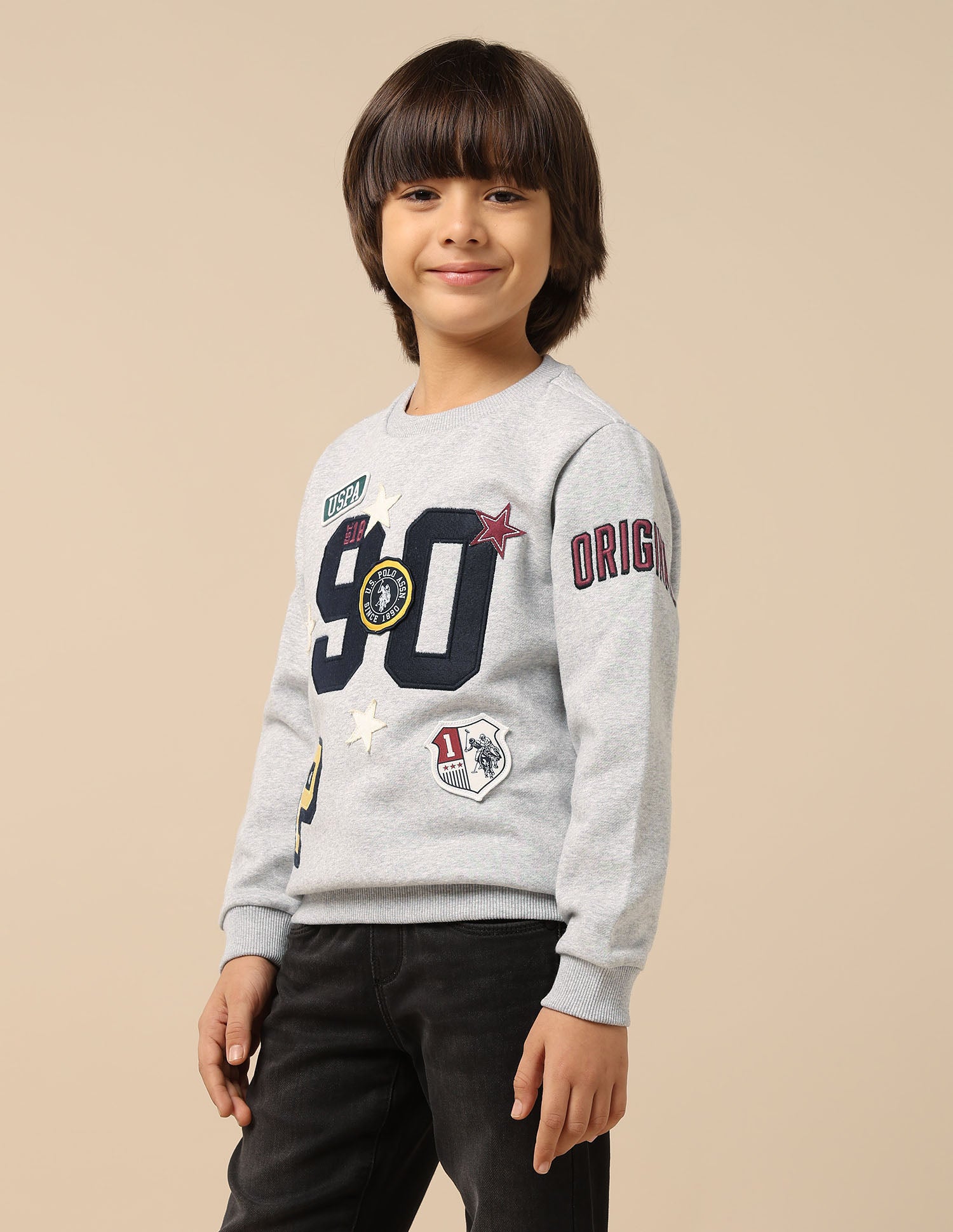 Boys Appliqued Regular Fit Sweatshirt Light Grey - U.S. POLO ASSN. | Large