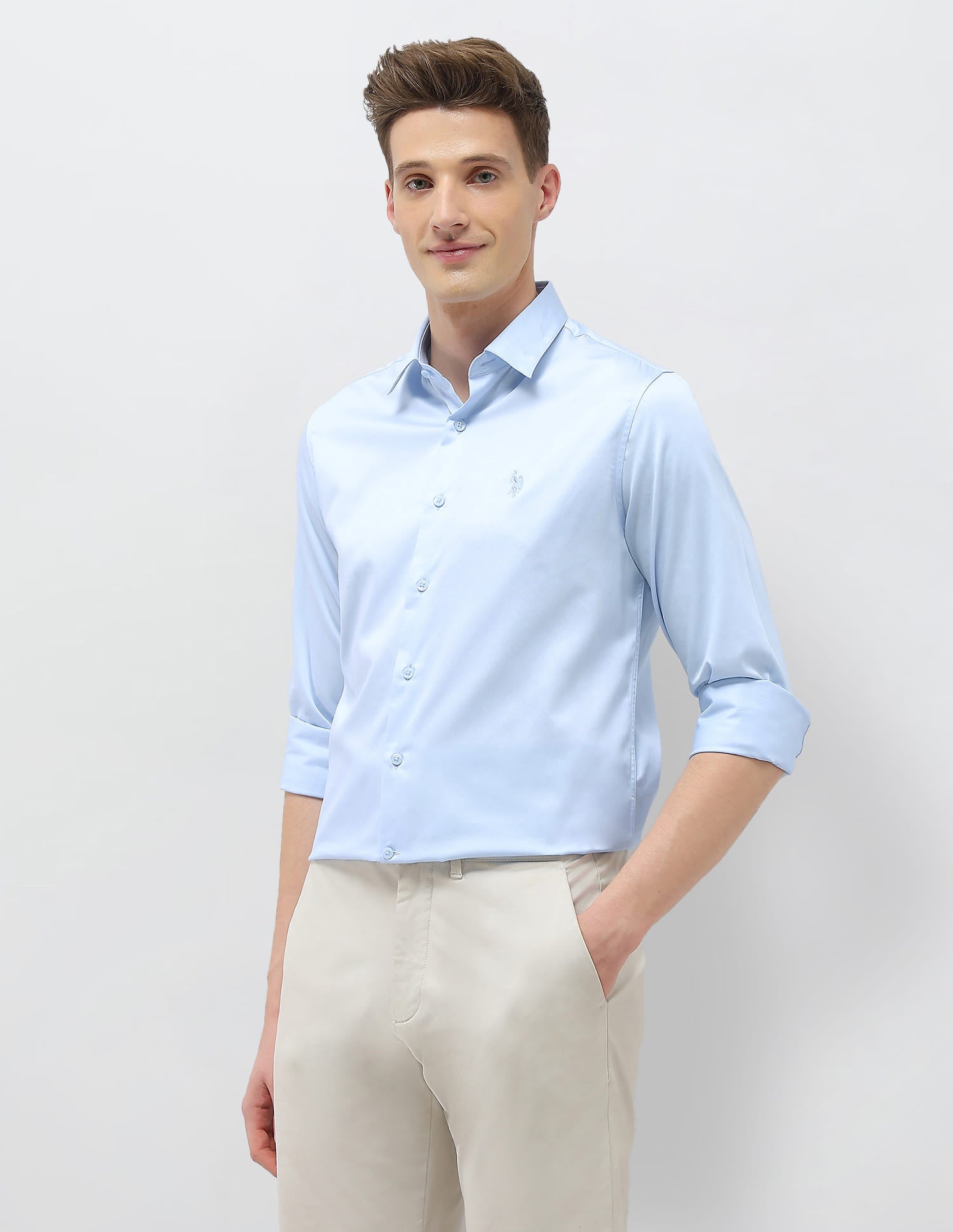 Solid Tailored Fit Shirt Light Blue - U.S. Polo Assn. India | Large