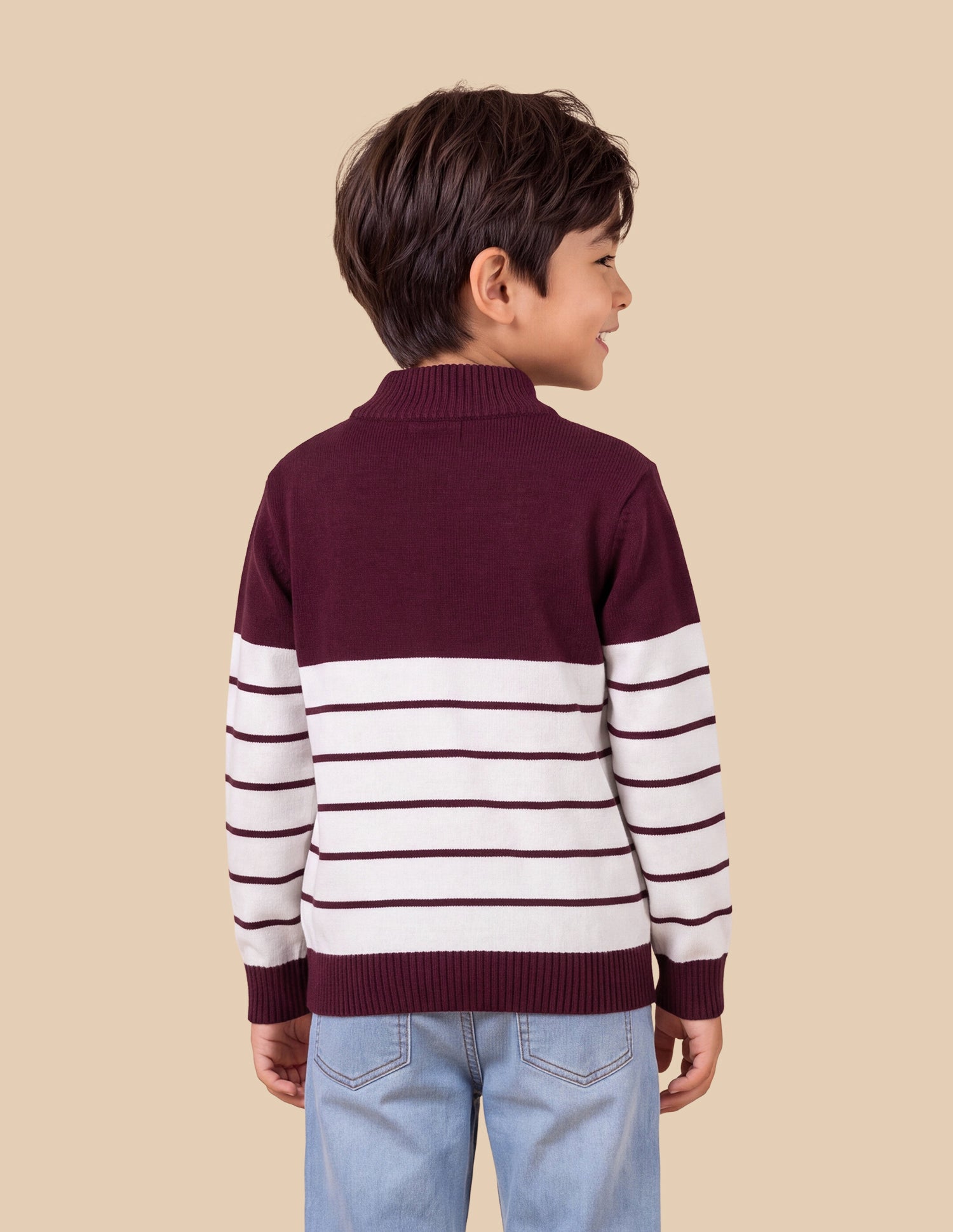 Horizontal Striped Colourblocked Regular Fit Sweater Maroon - U.S. Polo Assn. India | Large