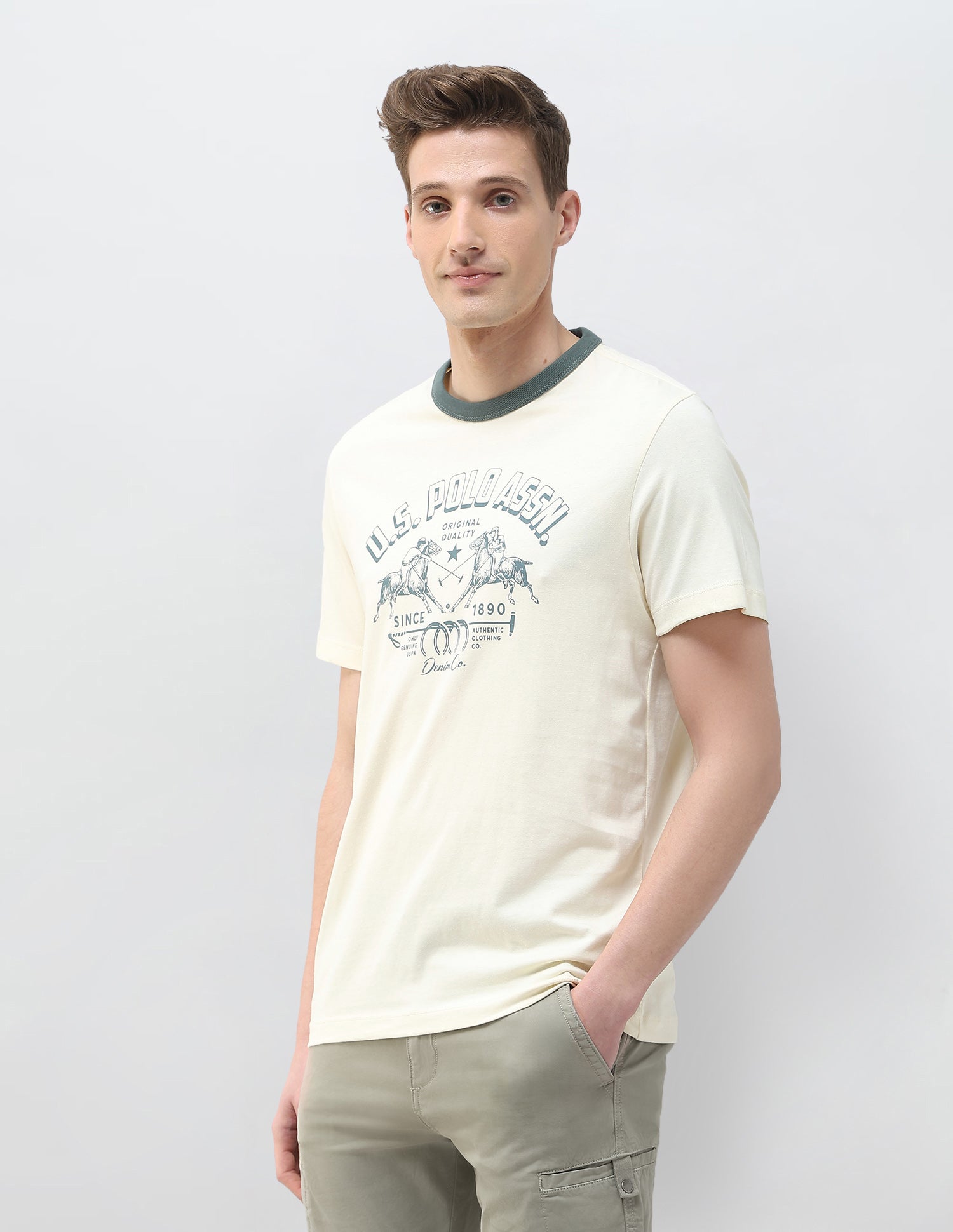 Graphic Brand Printed Motel On The Coast T-Shirt Ivory - U.S. Polo Assn. India | Large