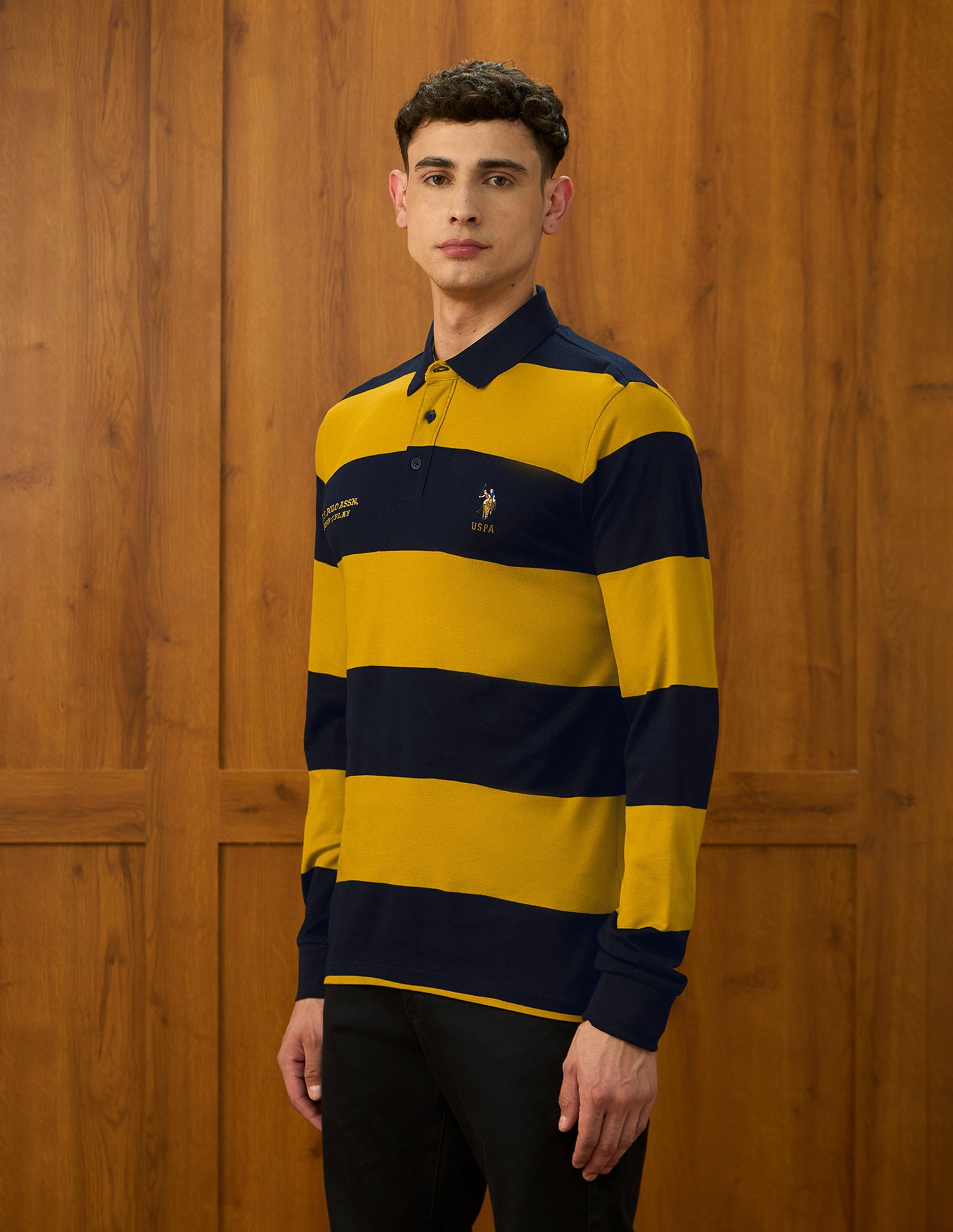 Horizontal Striped Varsity Theatre Polo Shirt Dark Yellow - U.S. POLO ASSN. | Large
