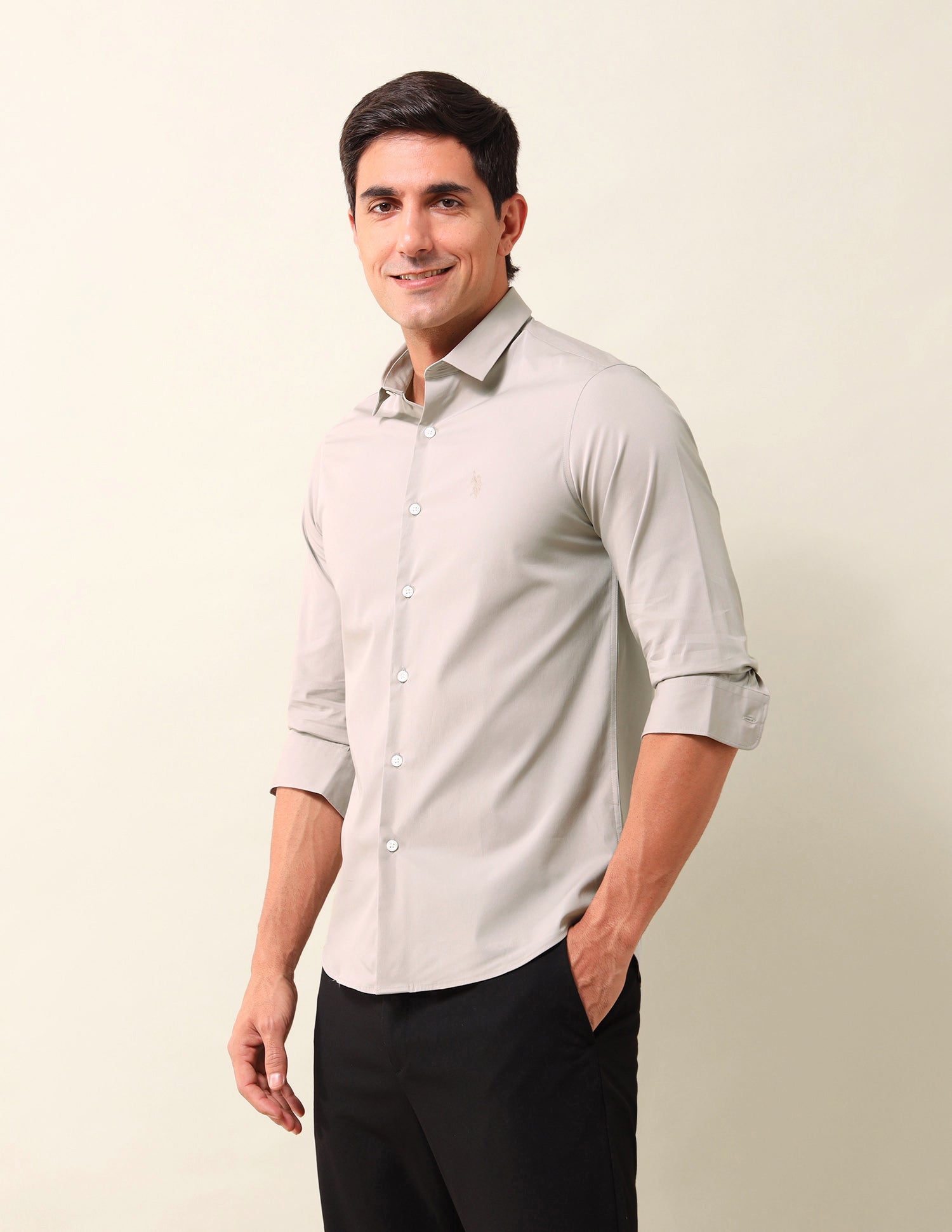 Solid Tailored Fit Shirt Light Beige - U.S. POLO ASSN. | Large