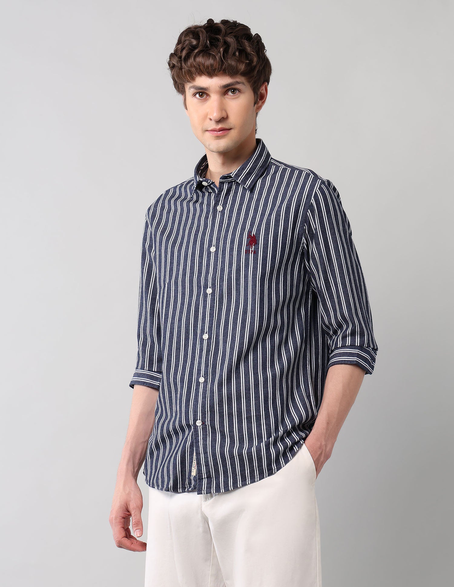 Vertical Striped Pure Cotton Shirt Indigo - U.S. Polo Assn. India | Large
