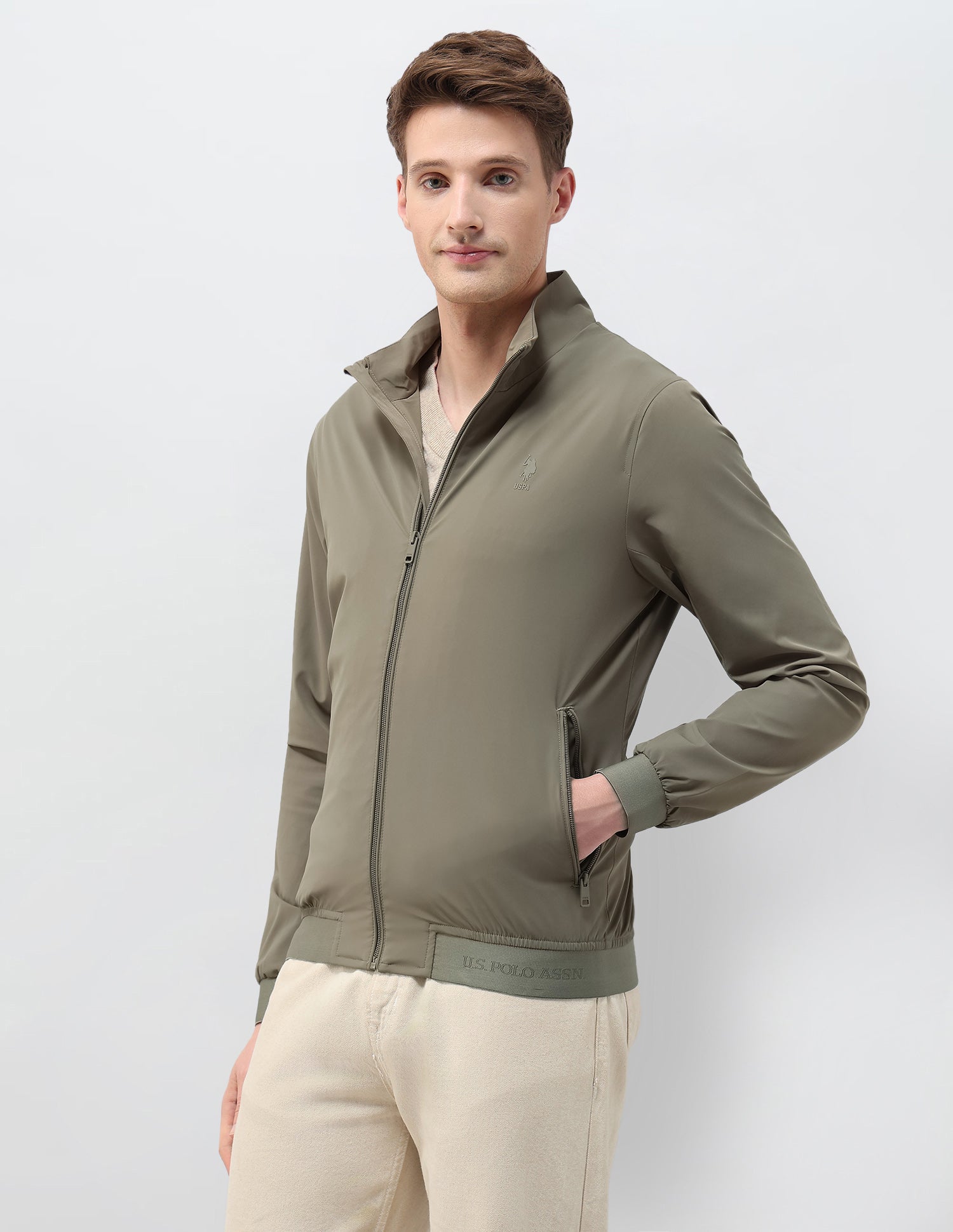 Solid Regular Fit Jacket Green - U.S. Polo Assn. India | Large