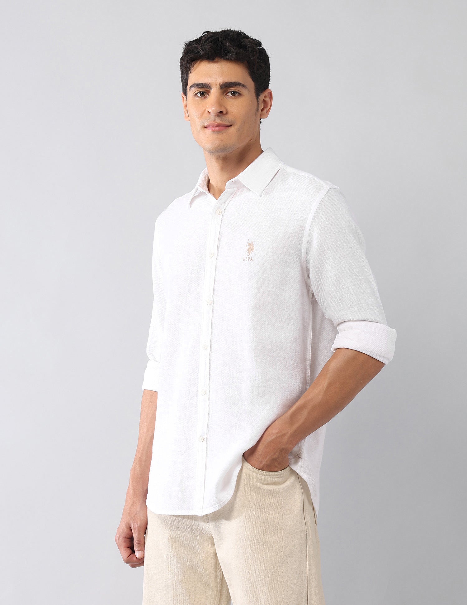 Textured Dobby Regular Fit Formal Shirt White - U.S. Polo Assn. India | Large