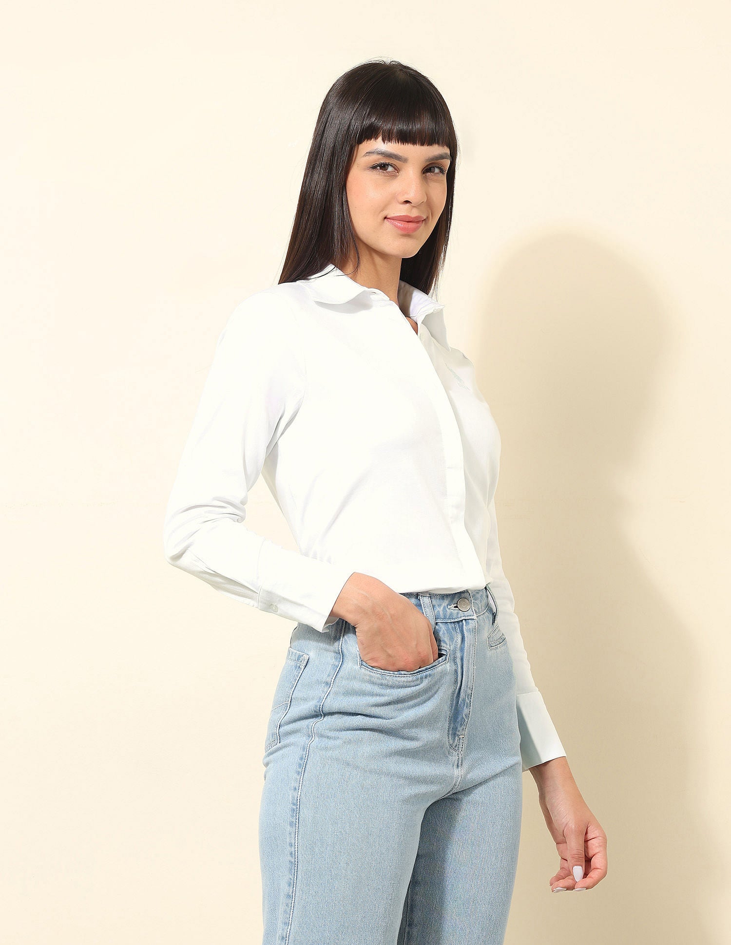 Concelaed Placket Solid Shirt White - U.S. POLO ASSN. | Large