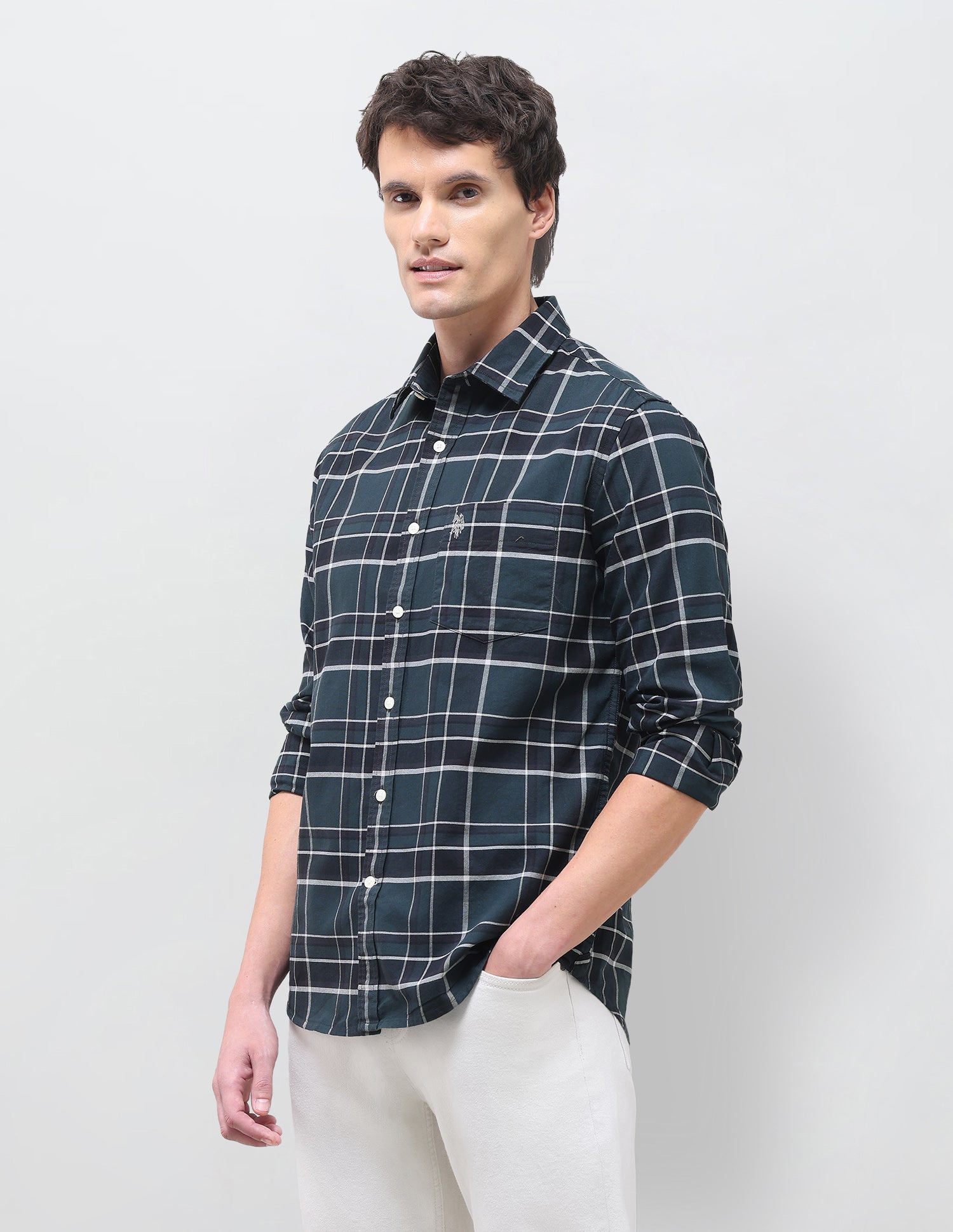 Oxford Grid Tattersall Checked Shirt Teal - U.S. Polo Assn. India | Large