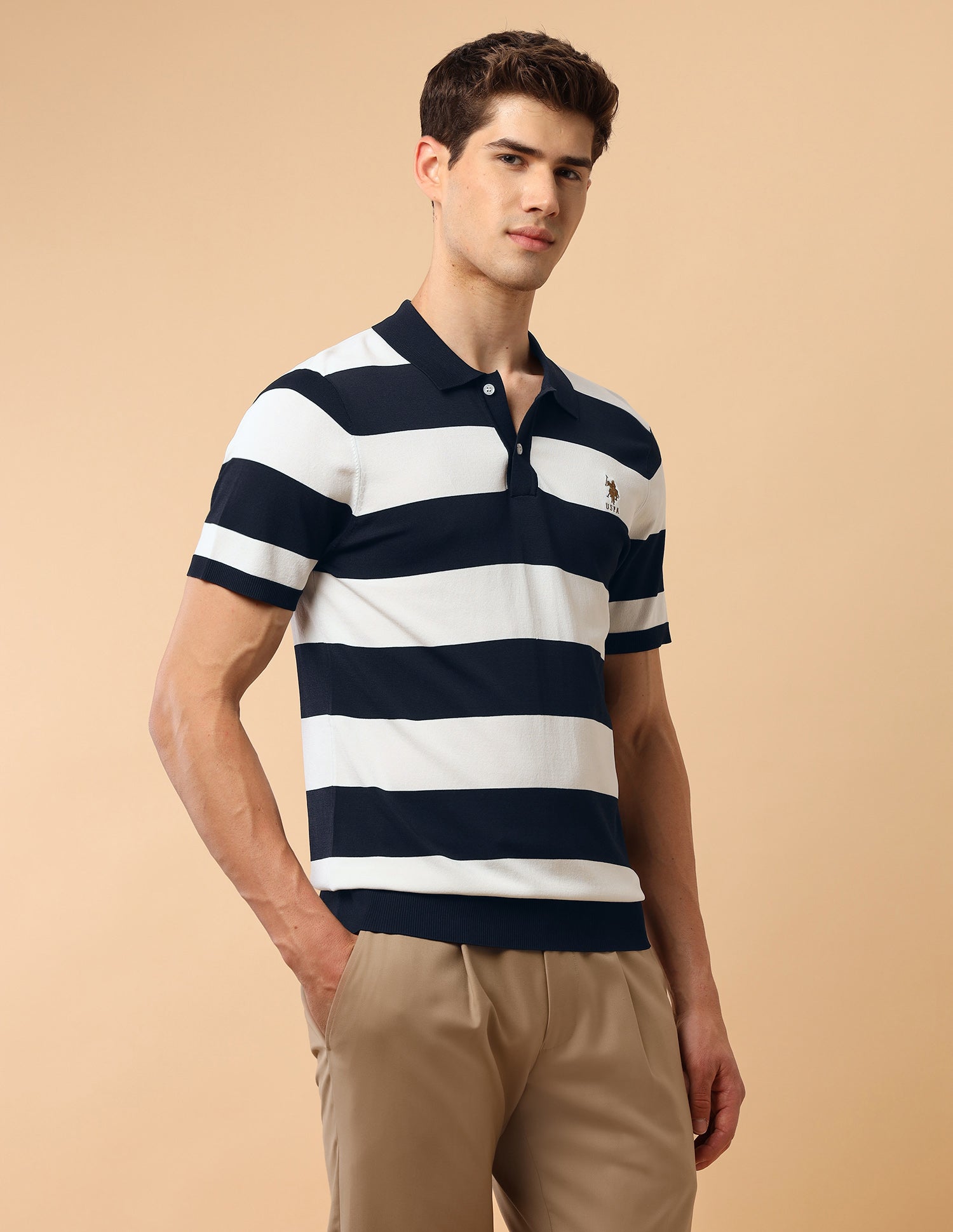 Pacho X Horizontal Striped Slim Fit Polo Shirt Navy - U.S. Polo Assn. India | Large