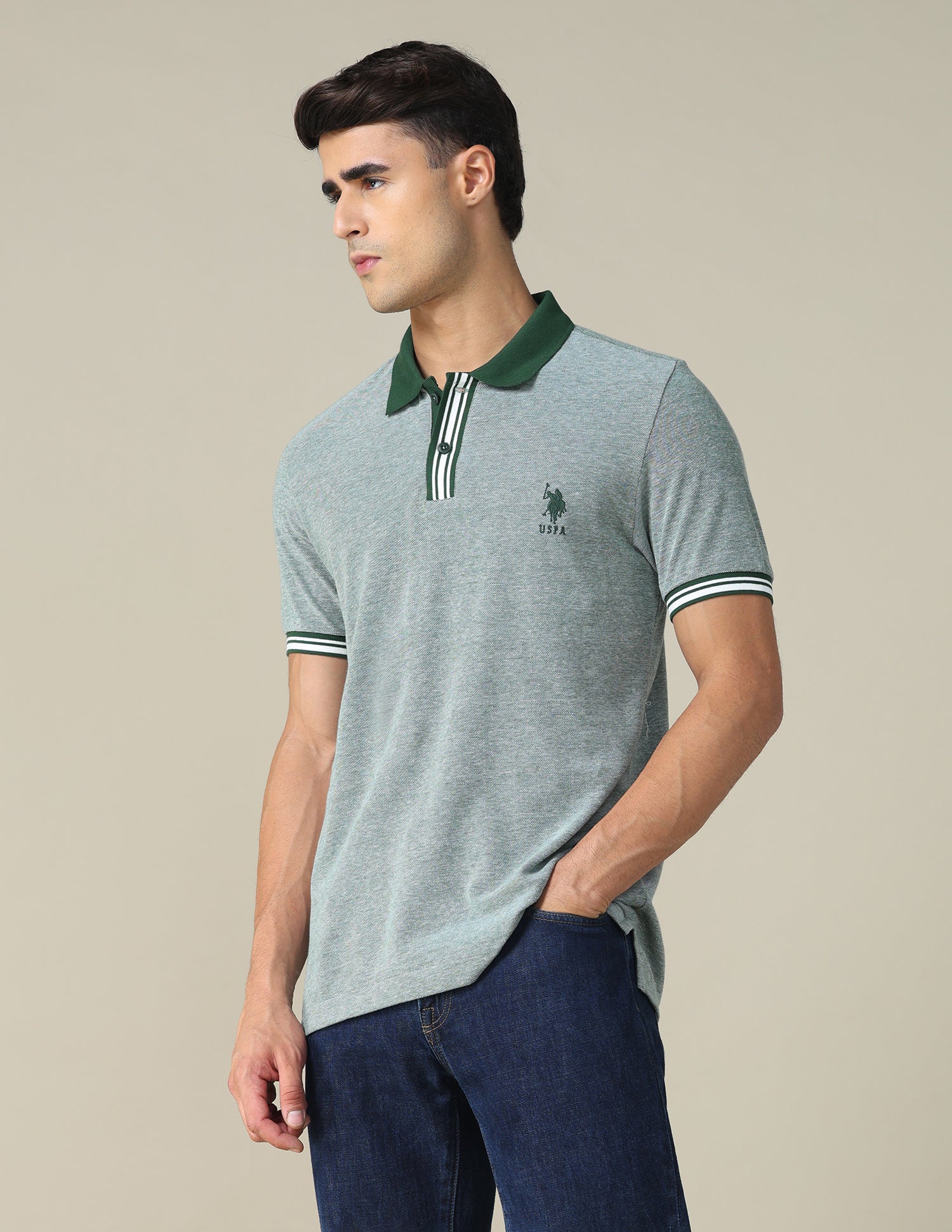 Heathered Regular Fit Polo Shirt Dark Green - U.S. POLO ASSN. | Large