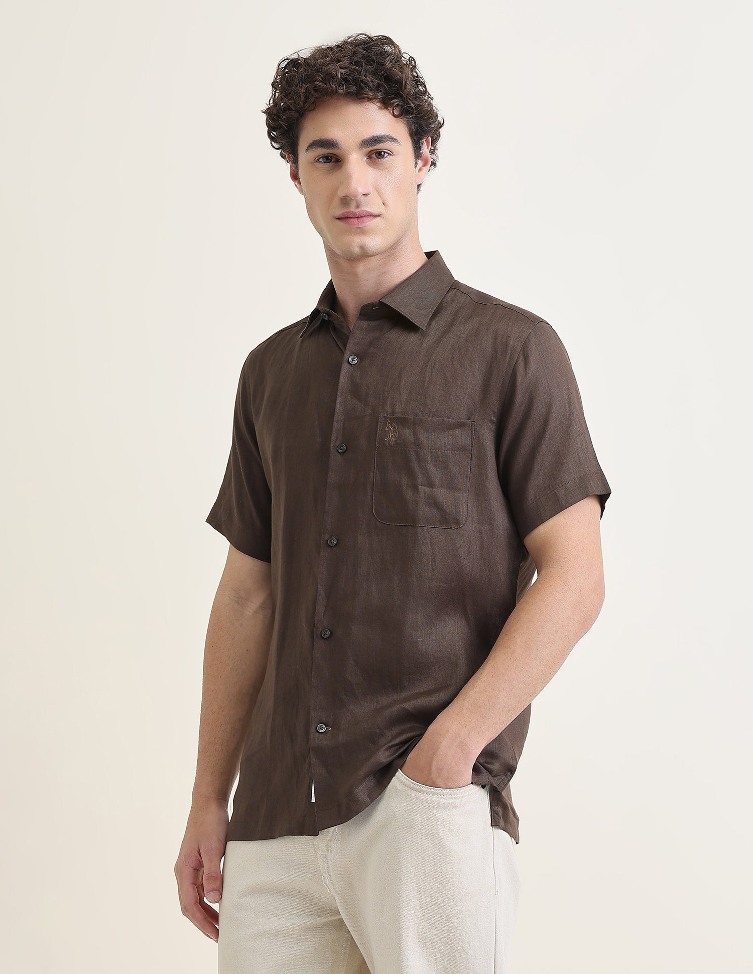 Solid Regular Fit Shirt Choco - U.S. Polo Assn. India | Large