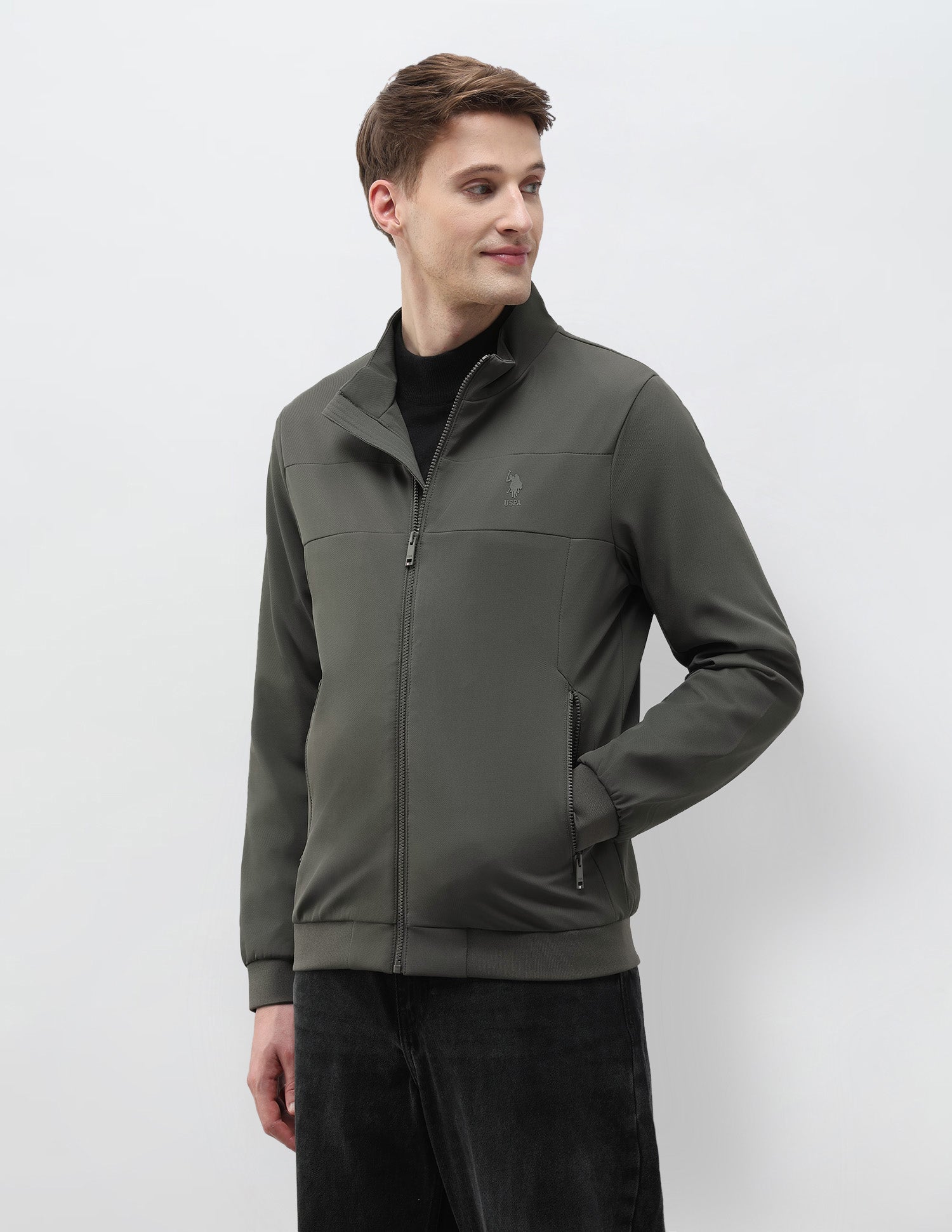 Mock Collar Solid Jacket Dark Olive - U.S. Polo Assn. India | Large