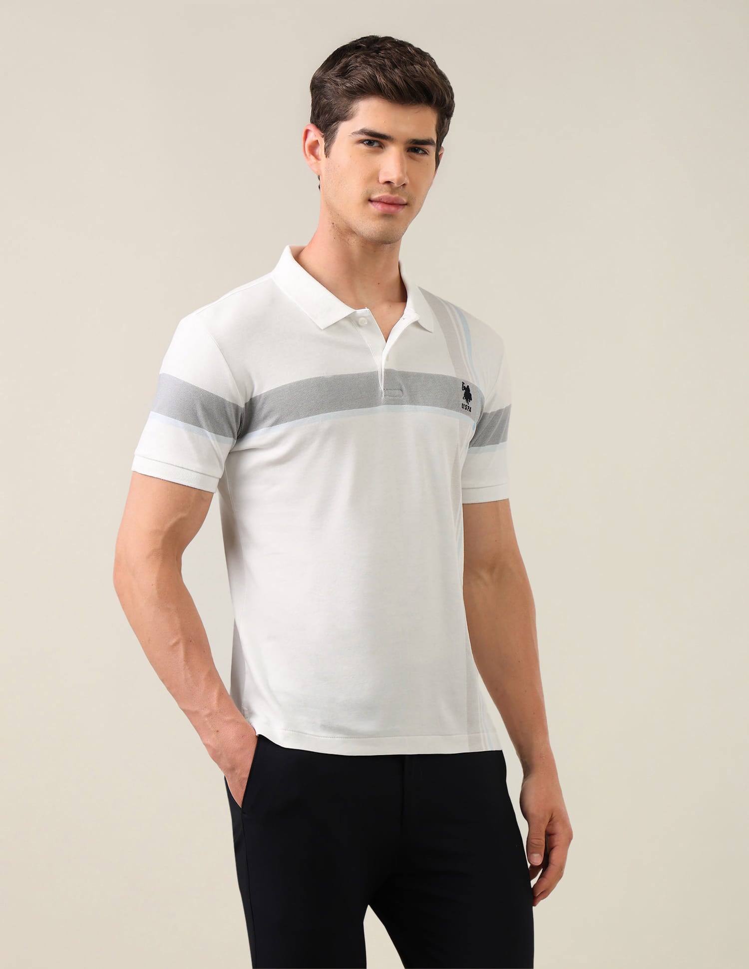 Solid Slim Fit Polo Shirt White - U.S. Polo Assn. India | Large