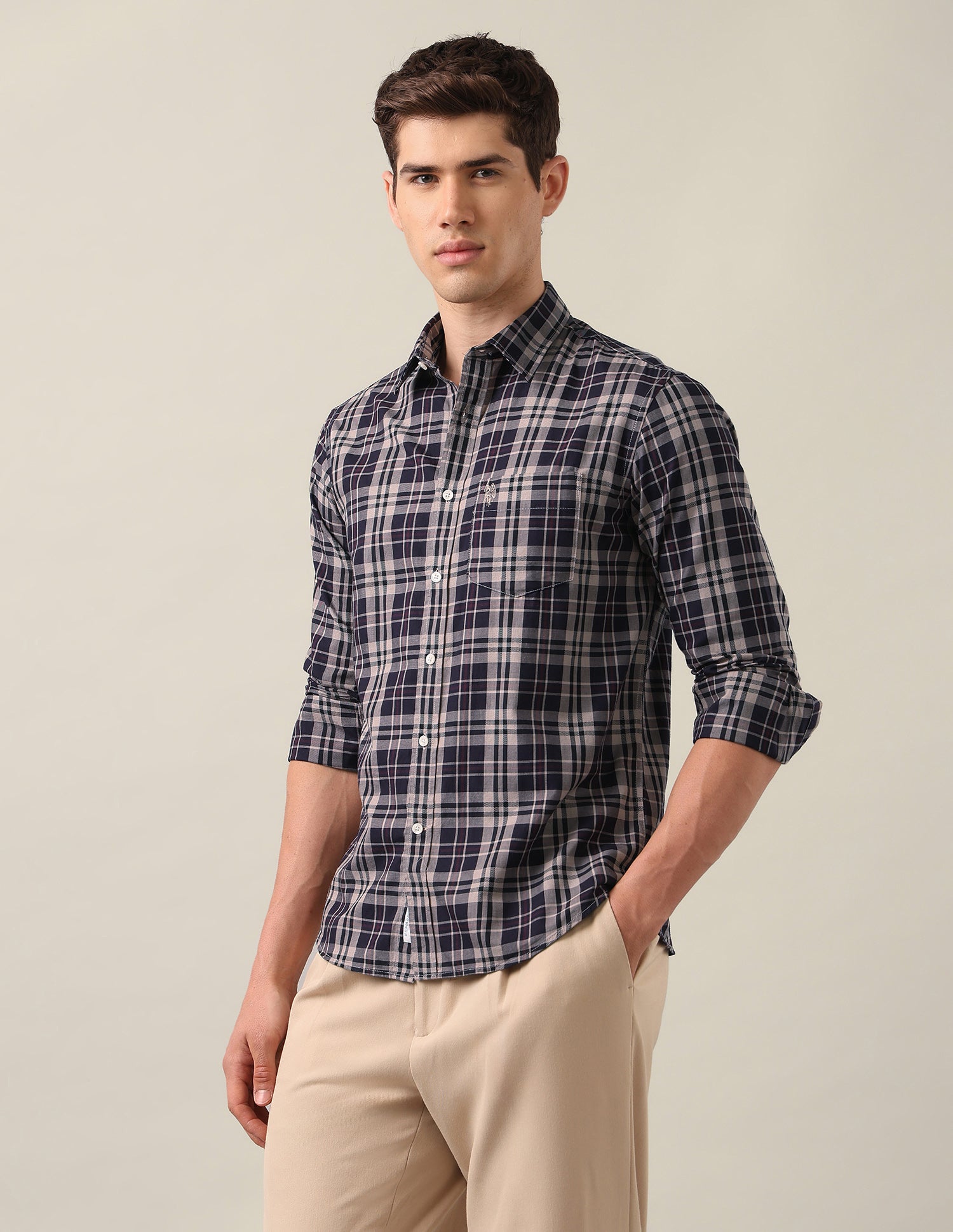 Tartan Checked Twill Shirt Dark Purple - U.S. Polo Assn. India | Large