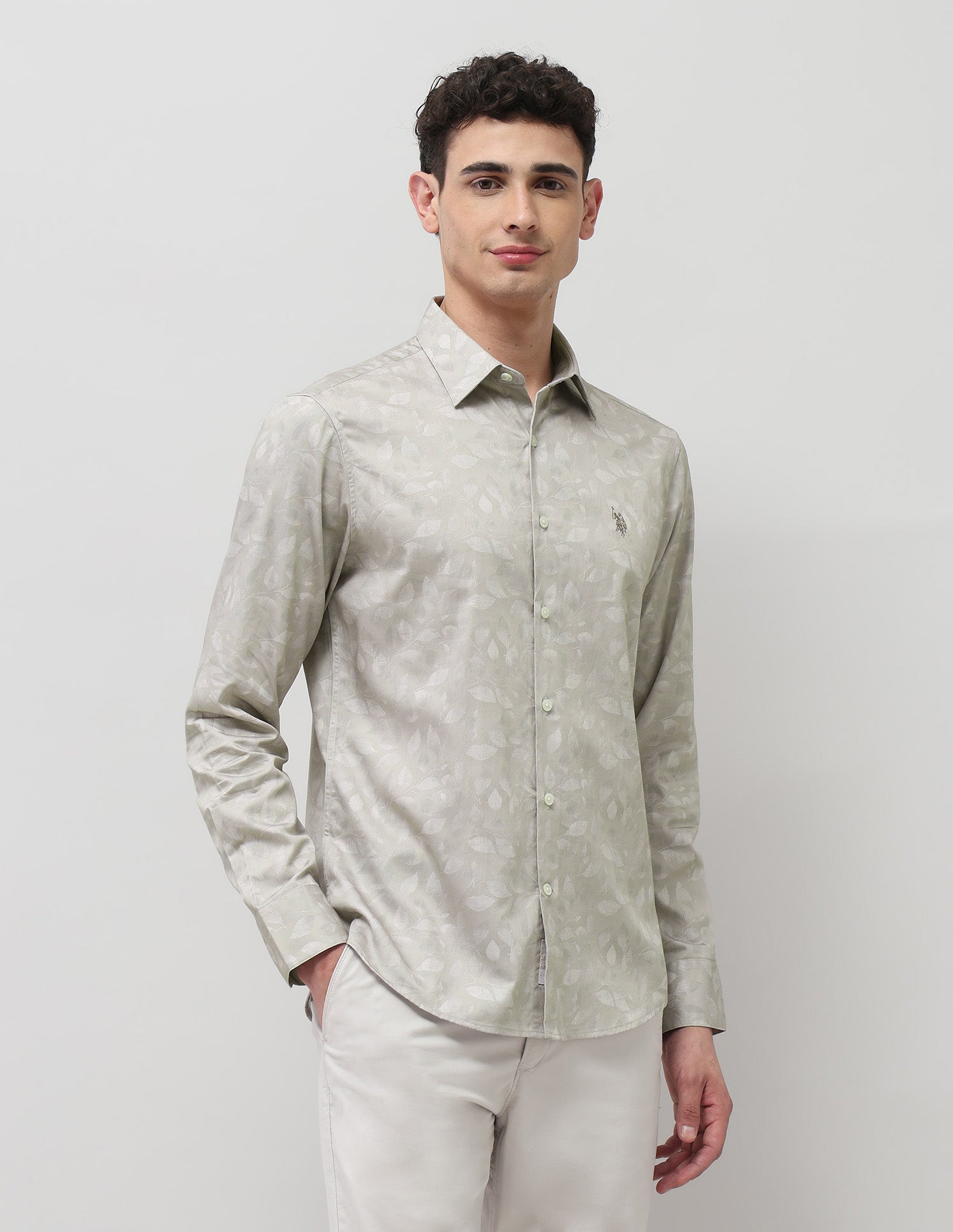 Pure Cotton Tropical Printed Shirt Beige - U.S. POLO ASSN. | Large