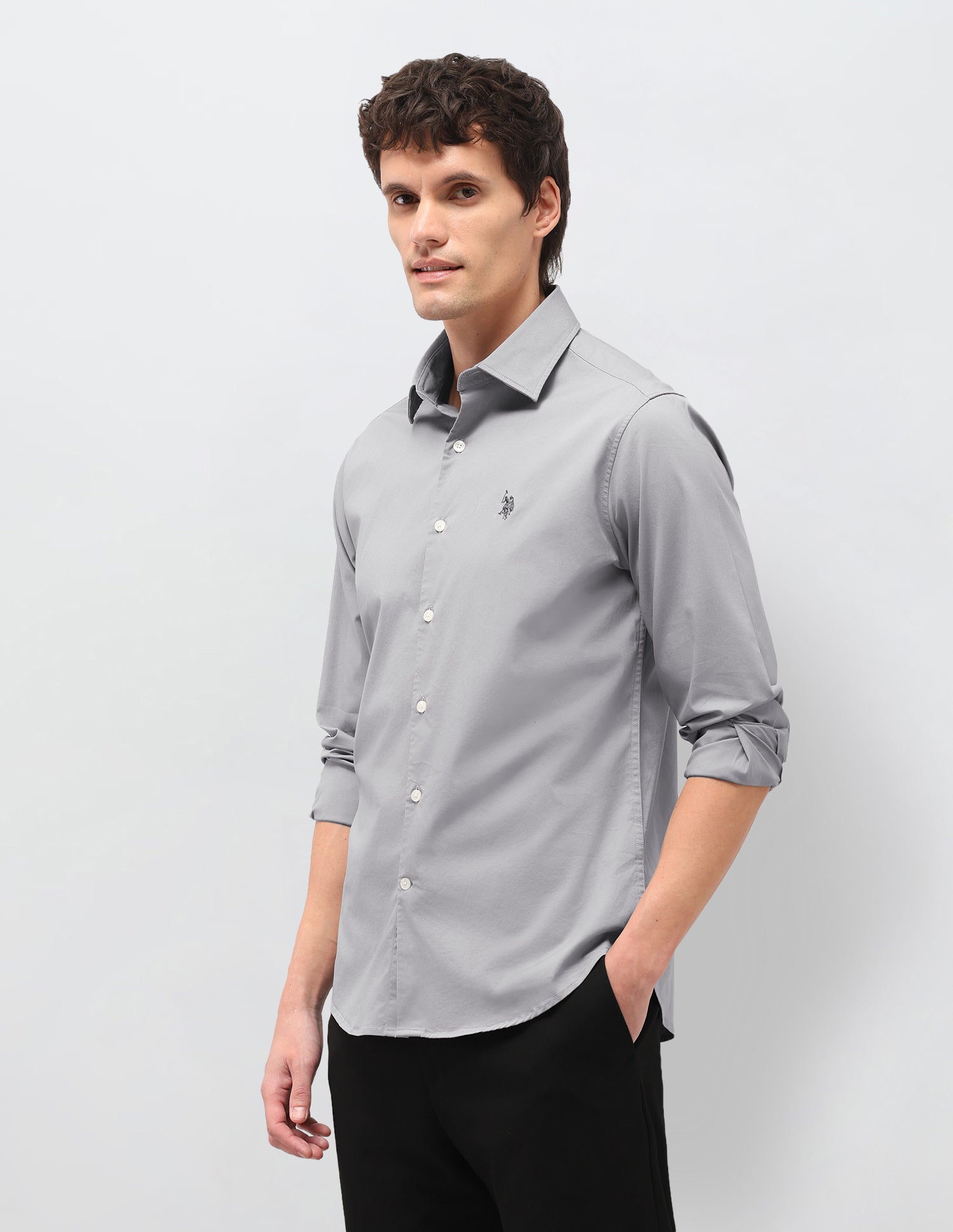 Twill Solid Shirt Light Grey - U.S. Polo Assn. India | Large