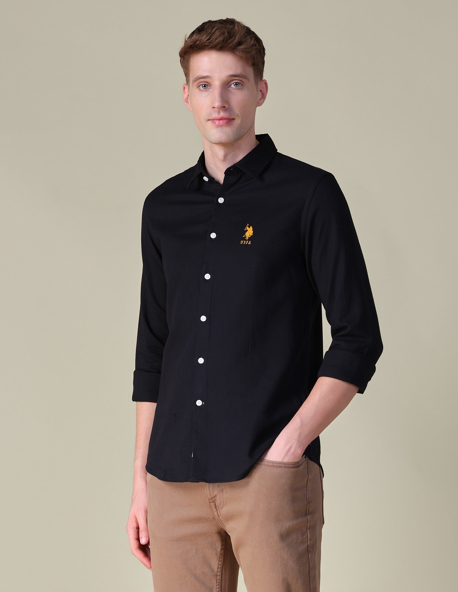 Dobby Regular Fit Shirt Black - U.S. POLO ASSN. | Large