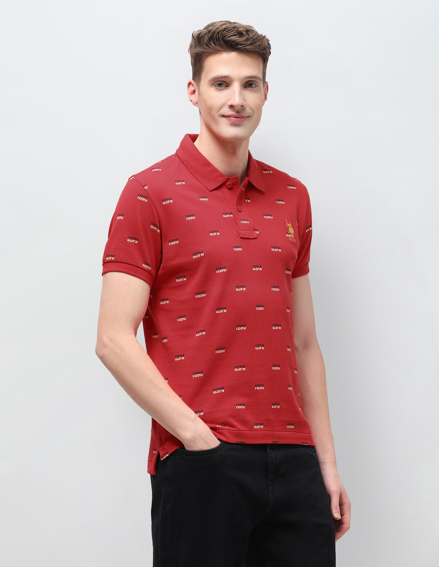 Brand Printed Slim Fit Polo Shirt Red - U.S. Polo Assn. India | Large