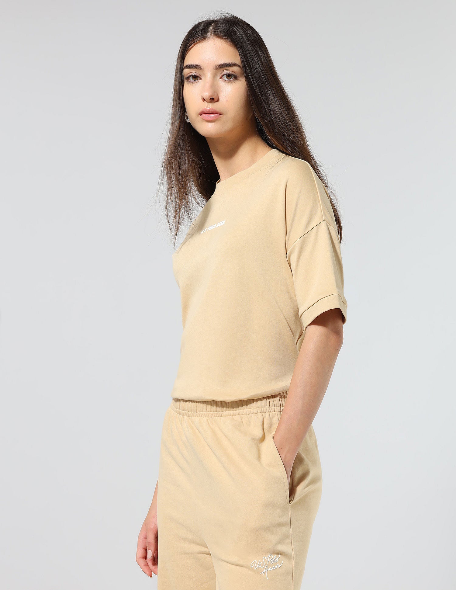 Boxy Fit Solid Lounge T-Shirt Beige - U.S. POLO ASSN. | Large