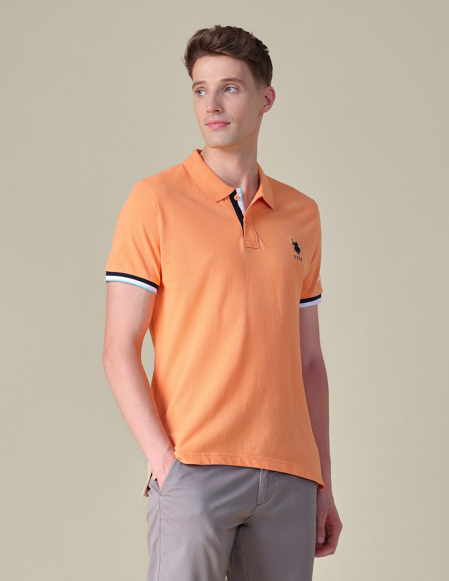 Solid Regular Fit Polo Shirt Light Orange - U.S. POLO ASSN. | Large