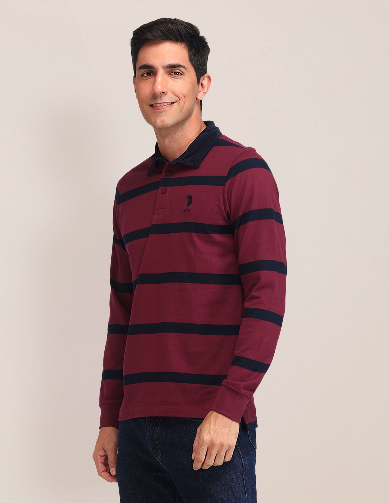 Slim Fit Striped Polo Shirt Beige - U.S. POLO ASSN. | Large