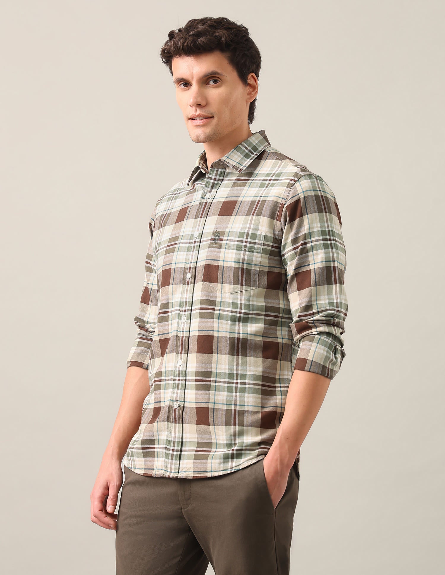 Tartan Checked Oxford Shirt Brown - U.S. Polo Assn. India | Large