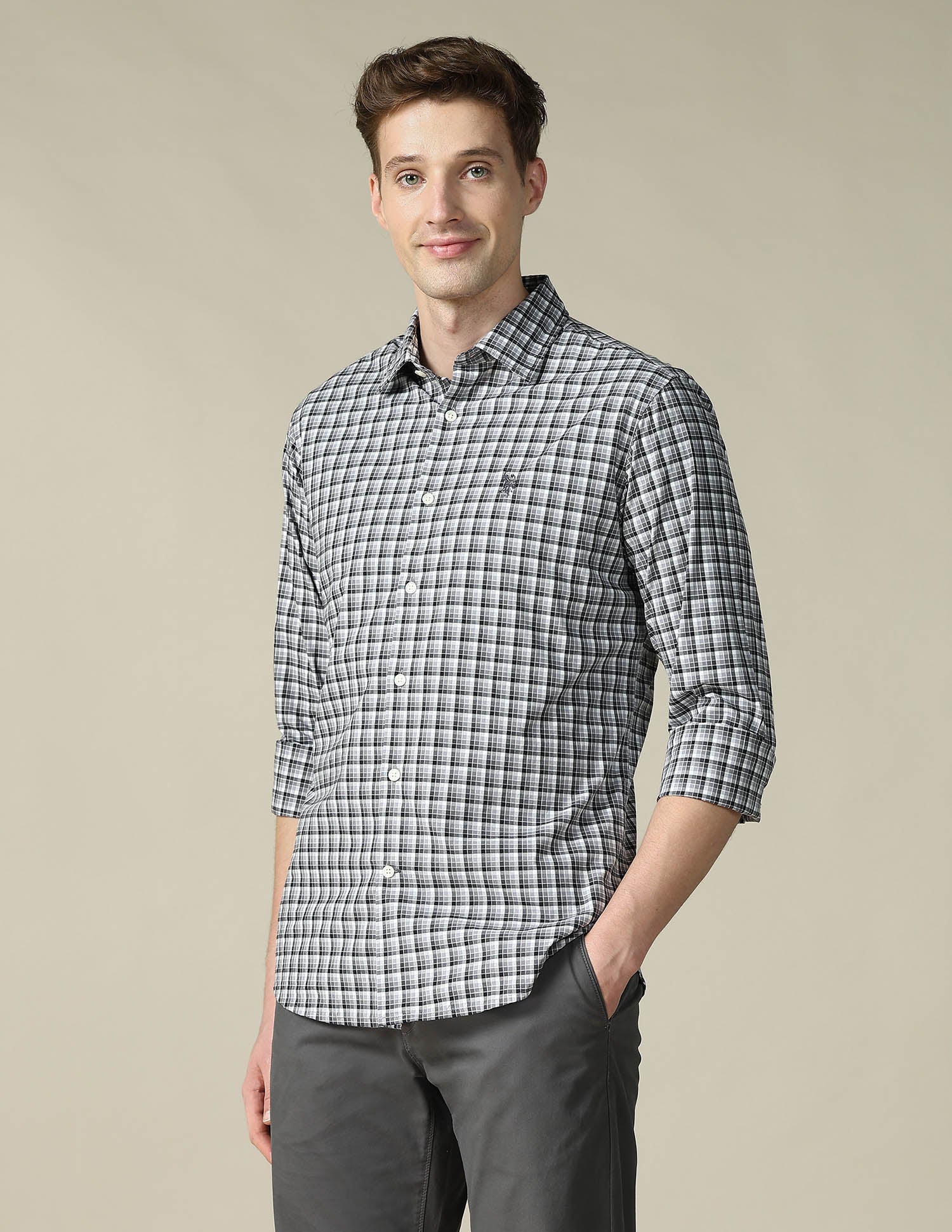 Tartan Checked Tailored Fit Shirt Grey - U.S. Polo Assn. India | Large