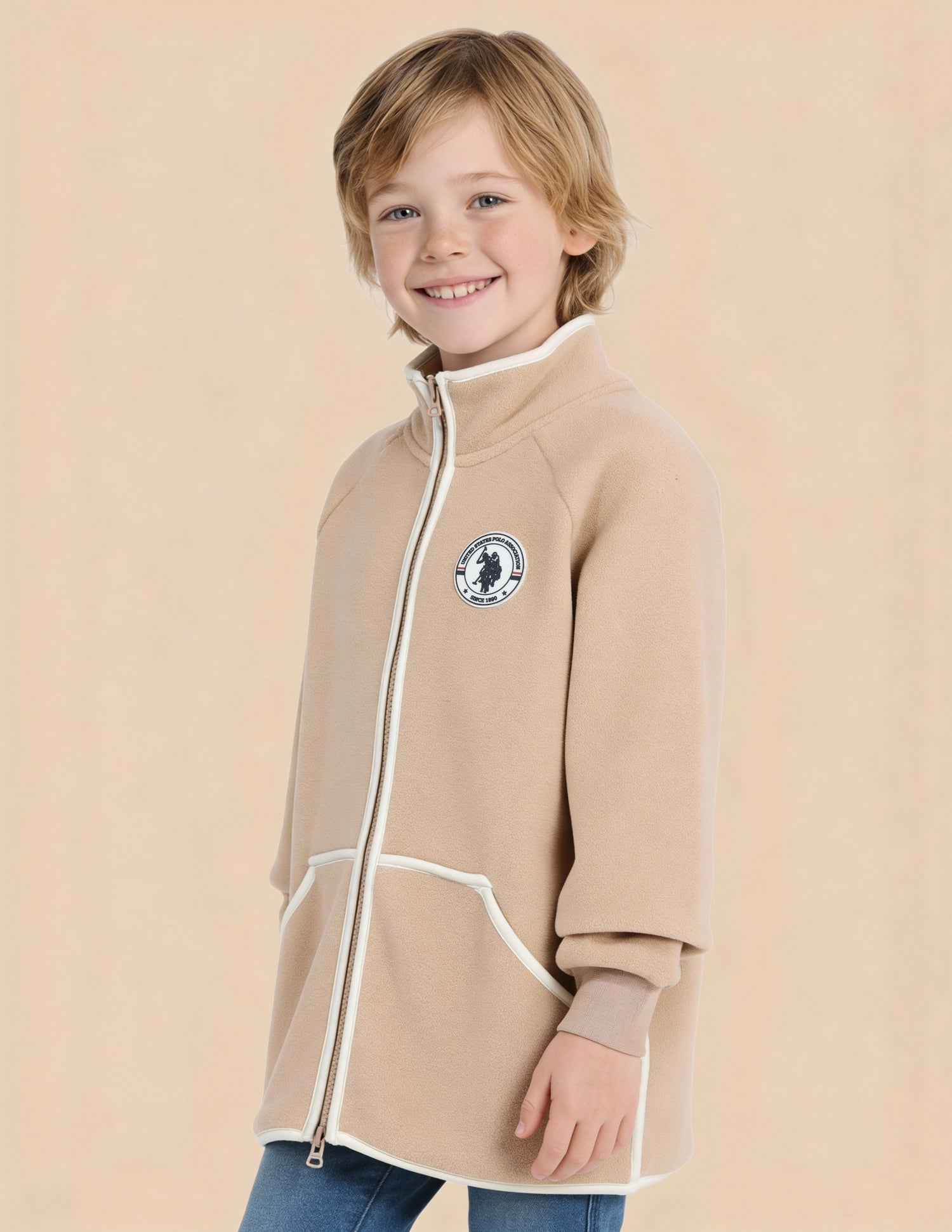 Boys Solid Regular Fit Jacket Camel - U.S. Polo Assn. India | Large