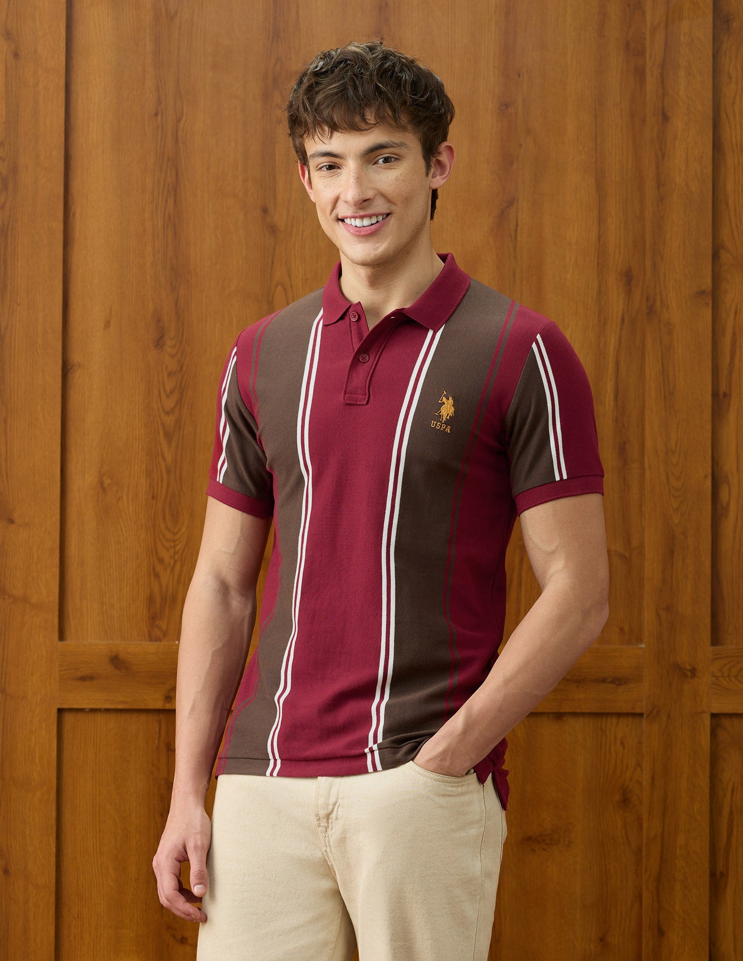 Vertical Striped Slim Fit Polo Shirt Maroon - U.S. Polo Assn. India | Large