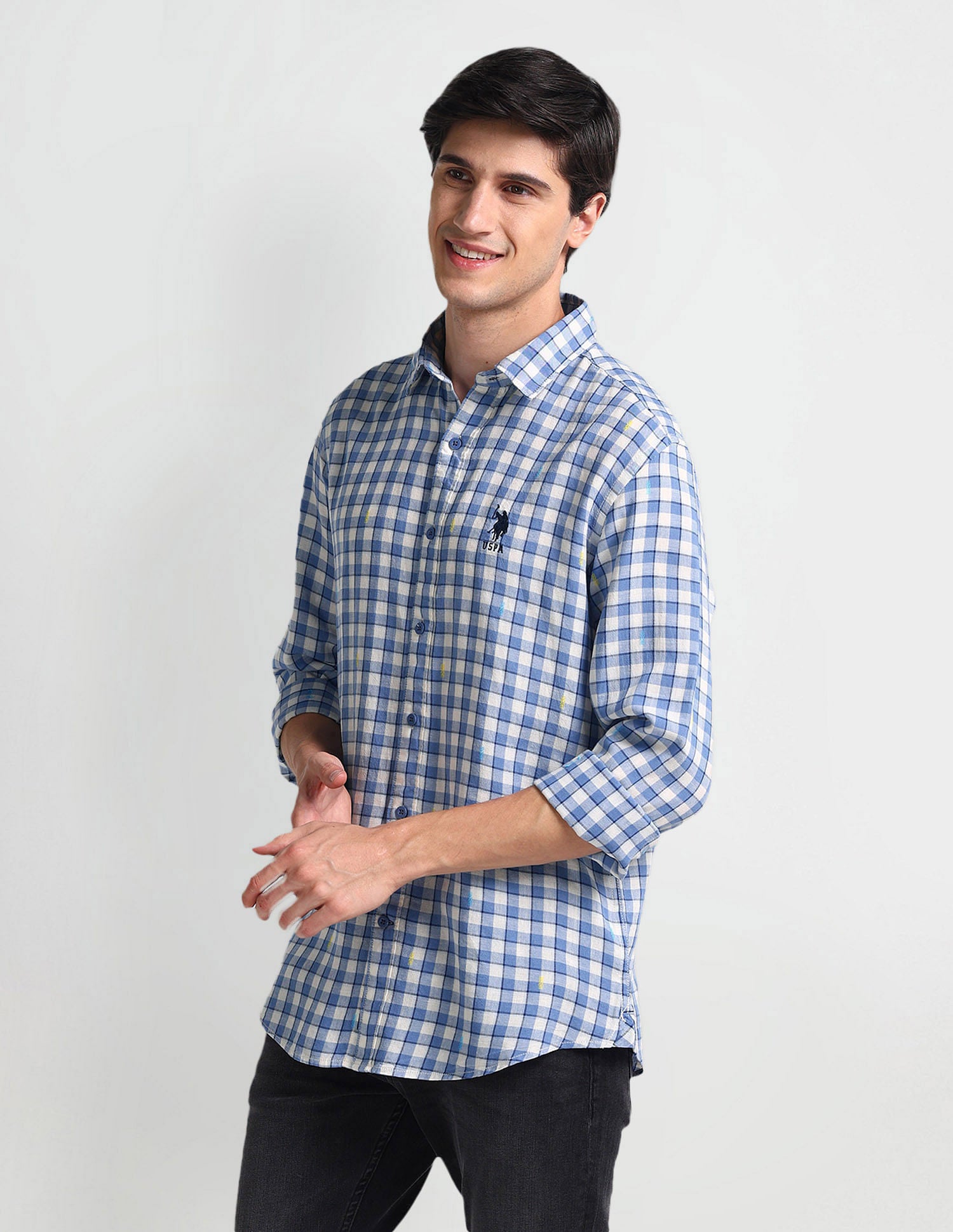 Shepherd Check Slim Shirt Blue - U.S. Polo Assn. India | Large