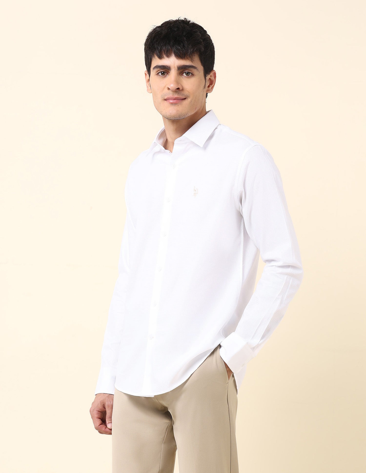 Tailored Fit Textured Shirt White - U.S. Polo Assn. India | Large