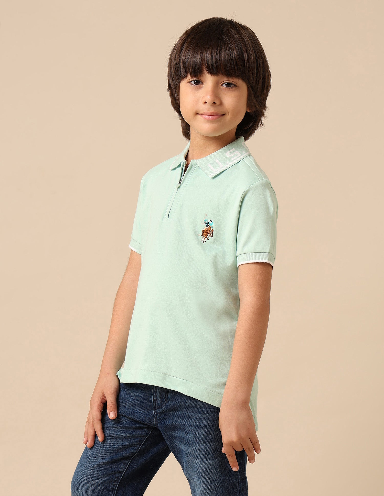 Boys Solid Pure Cotton Polo Shirt Mint - U.S. POLO ASSN. | Large