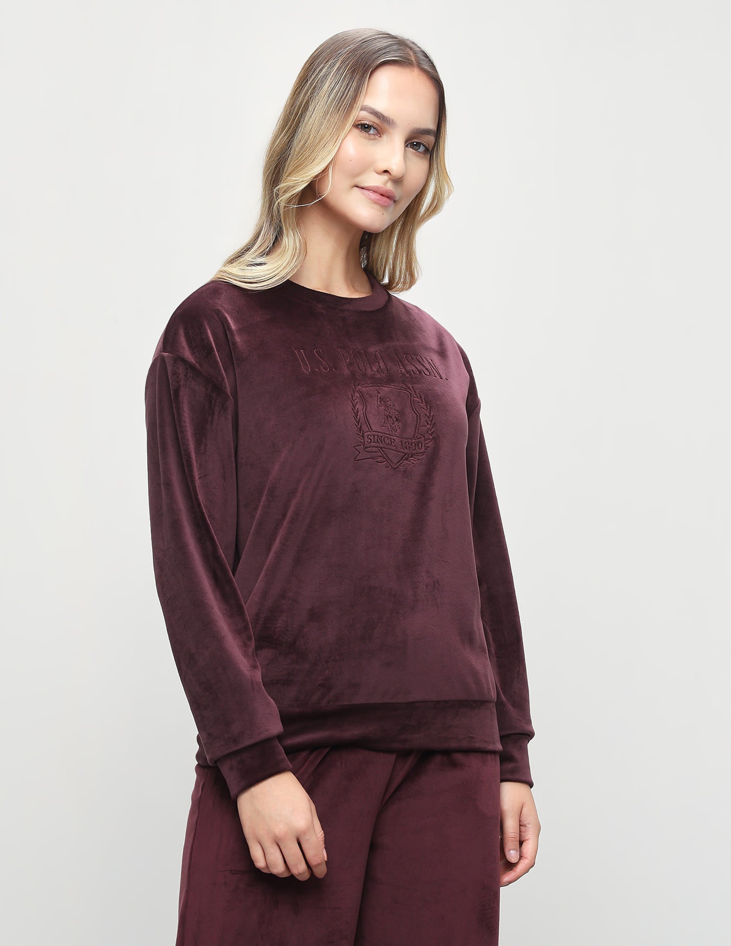 Brand Embroidered Relaxed Fit Sweatshirt Wine - U.S. Polo Assn. India | Large
