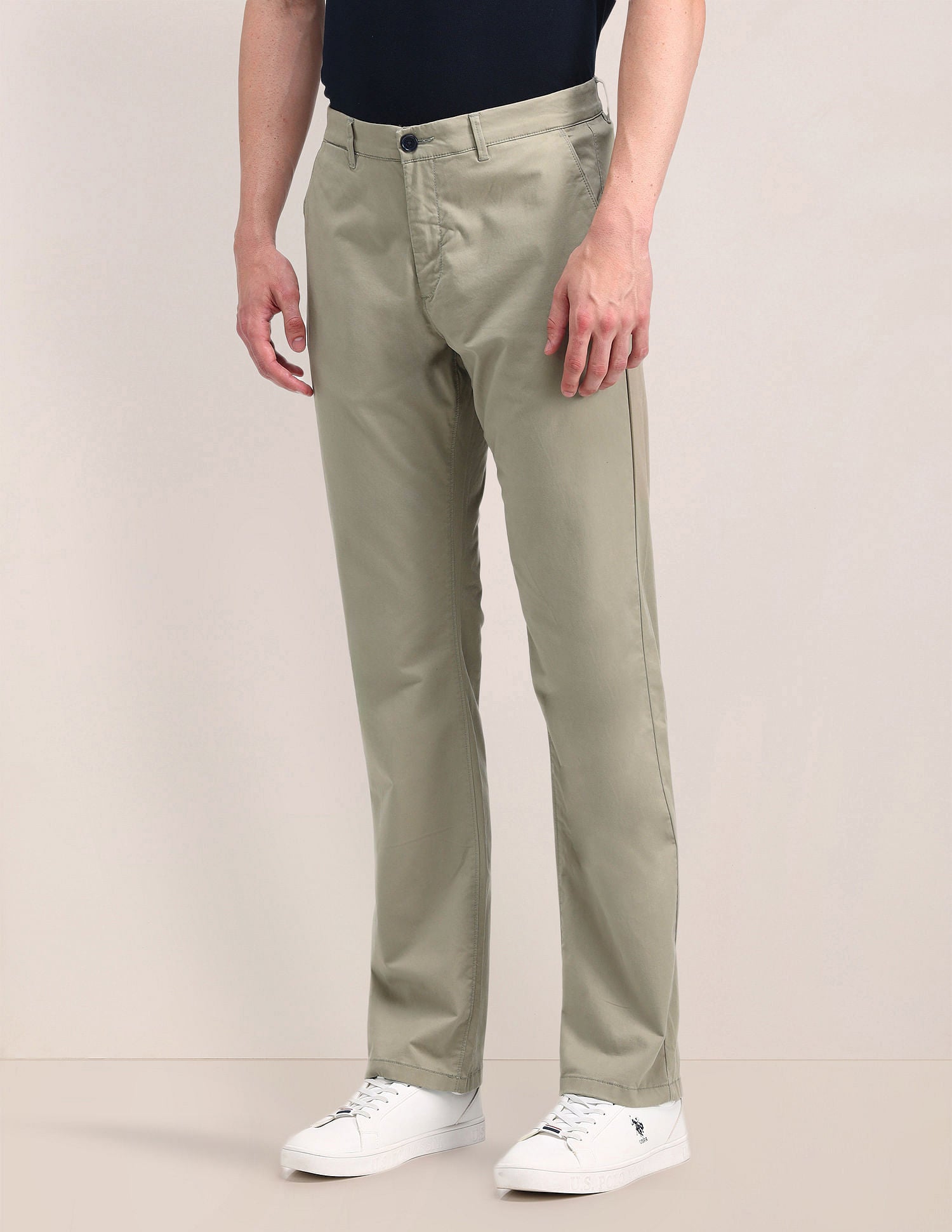 Mid Rise Straight Fit Trousers Beige - U.S. POLO ASSN. | Large