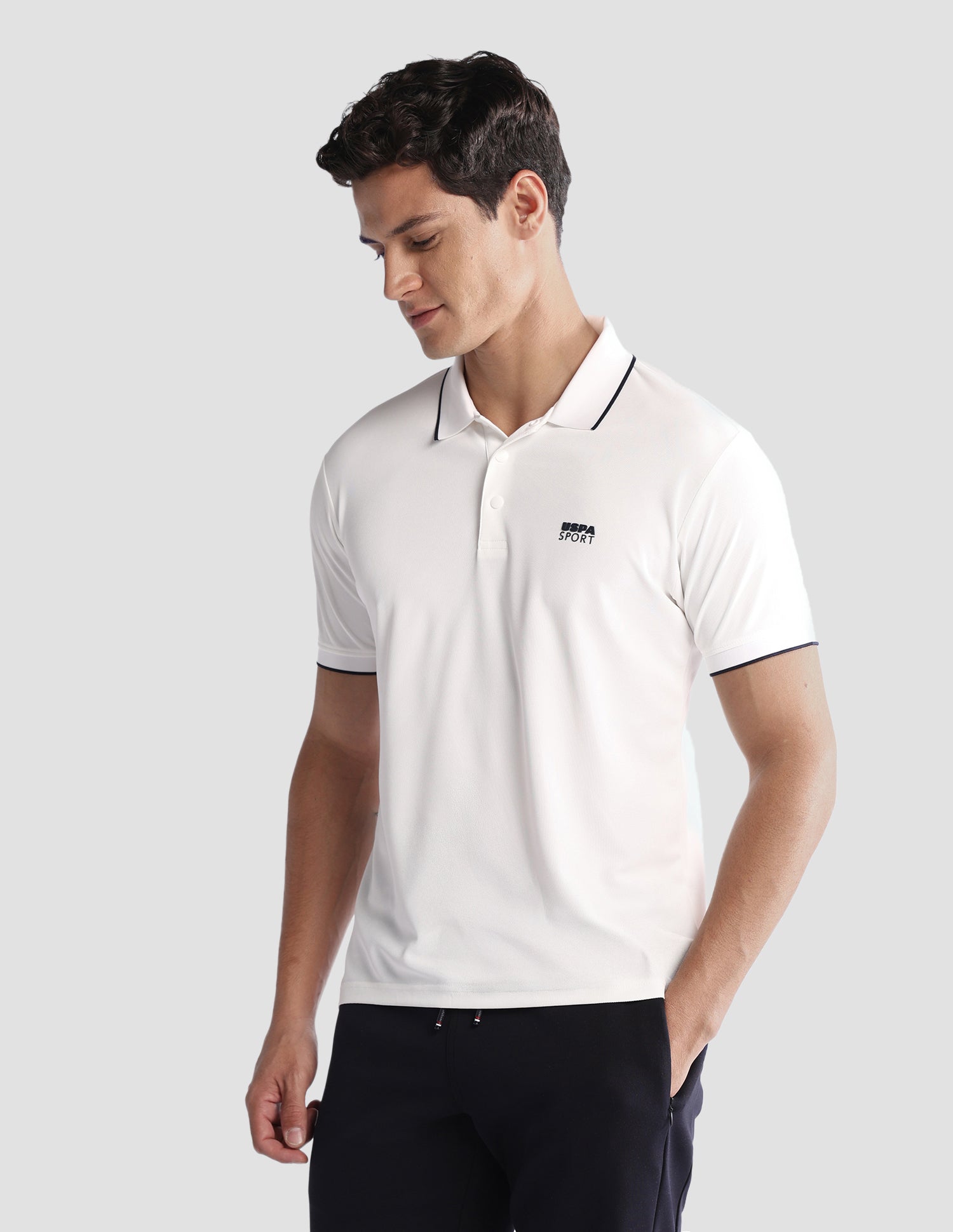 Solid Regular Fit Active Polo Shirt Off White - U.S. Polo Assn. India | Large