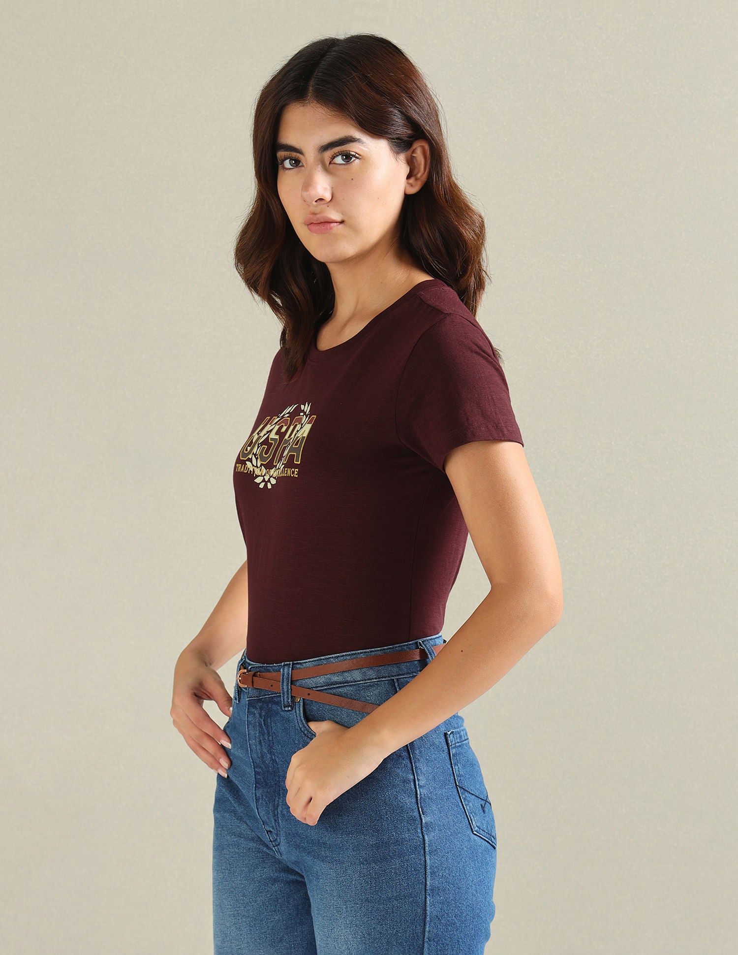 Brand Print Cotton Slub T-Shirt Maroon - U.S. POLO ASSN. | Large