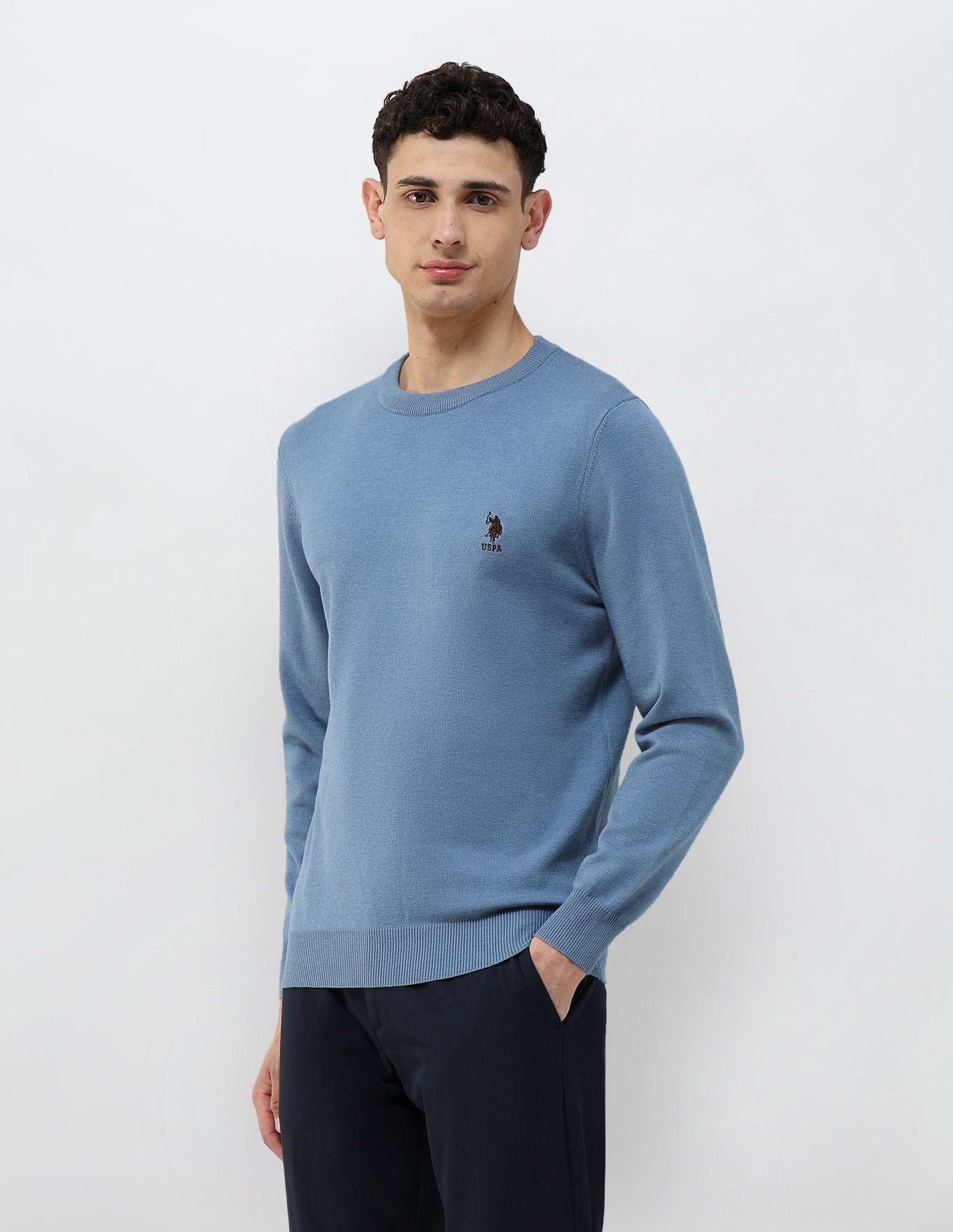 Solid Regular Fit Sweater Blue - U.S. POLO ASSN. | Large