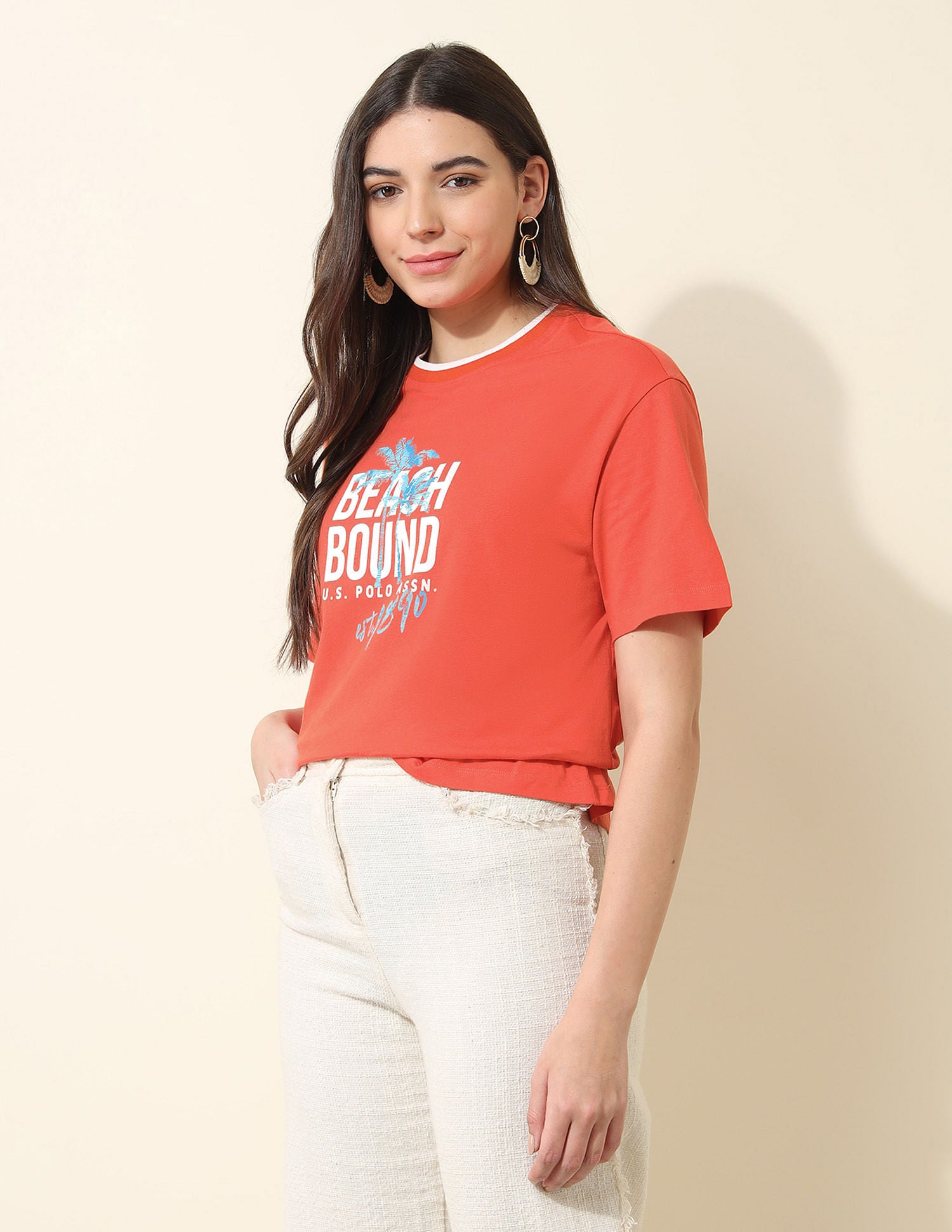 Boyfriend Fit Brand Printed T-Shirt Orange - U.S. Polo Assn. India | Large