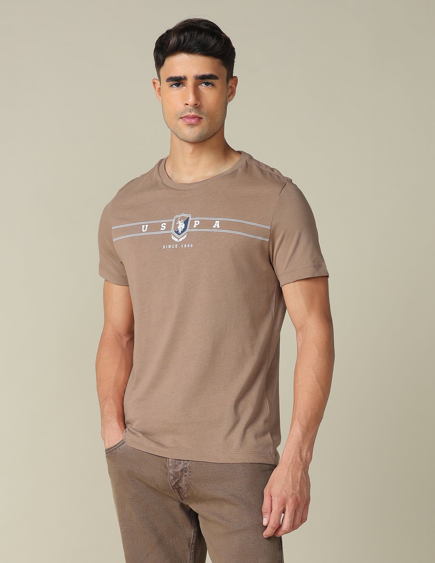 Brand Embossed Regular Fit T-Shirt Light Beige - U.S. POLO ASSN. | Large