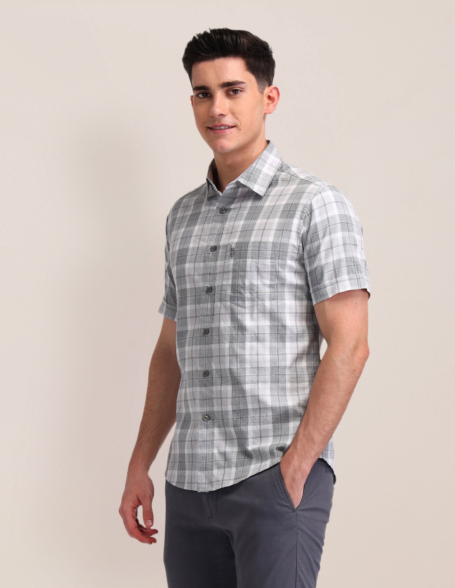 Tartan Checked Tailored Fit Shirt Grey - U.S. Polo Assn. India | Large