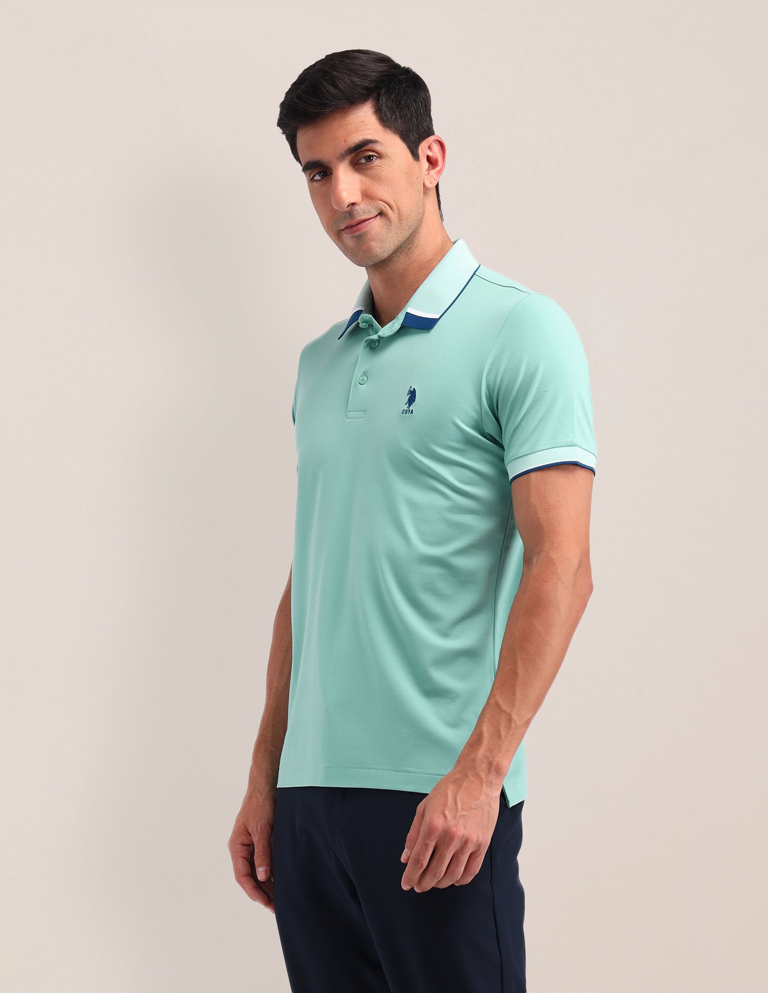 Solid Slim Fit Polo Shirt Green - U.S. Polo Assn. India | Large