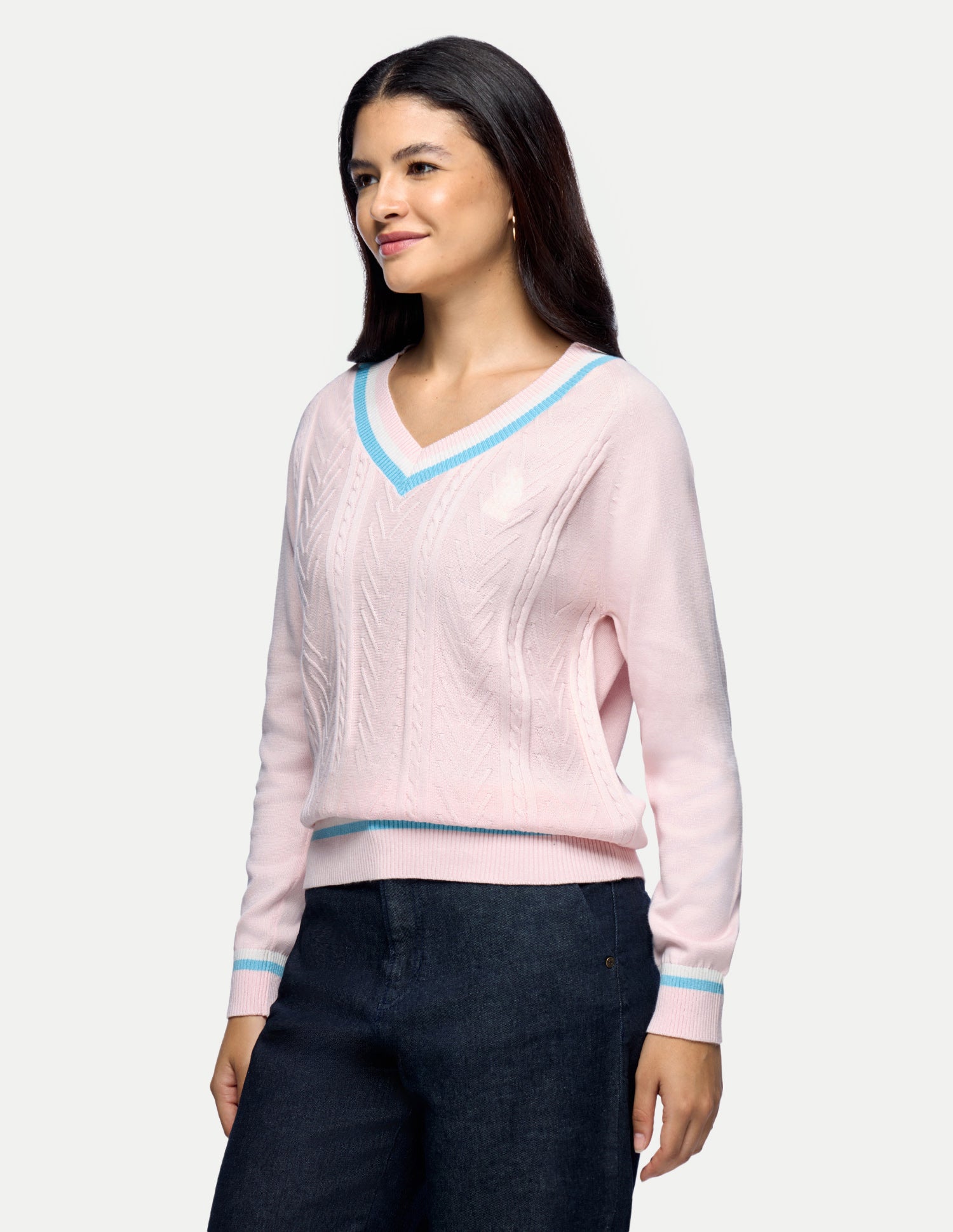 Cable Patterned Knit Regular Fit Sweater Light Pink - U.S. Polo Assn. India | Large