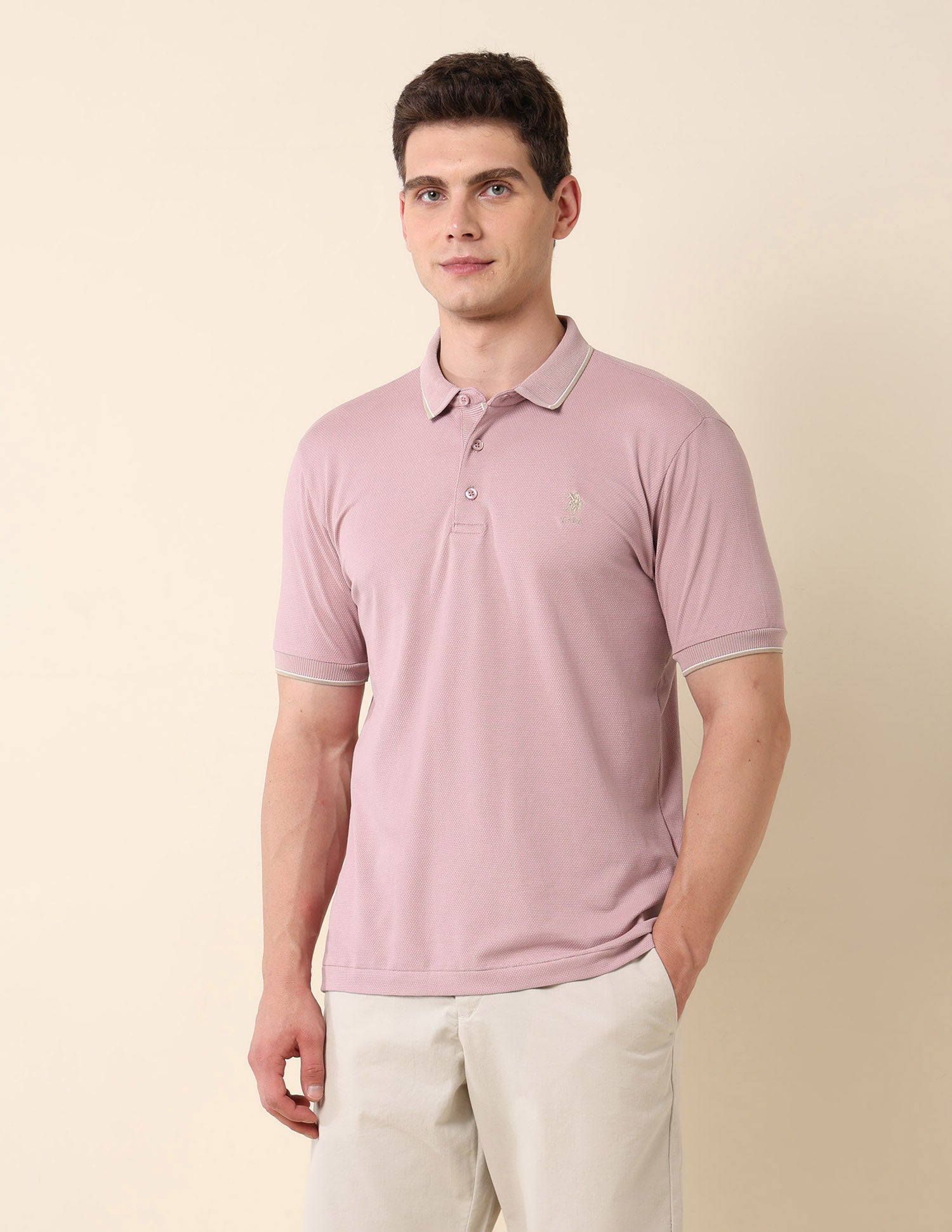 Textured Slim Fit Polo Shirt Light Pink - U.S. Polo Assn. India | Large