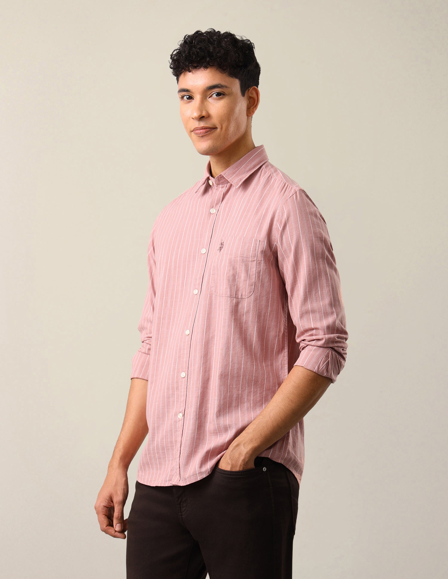 Vertical Striped Regular Fit Shirt Pink - U.S. Polo Assn. India | Large