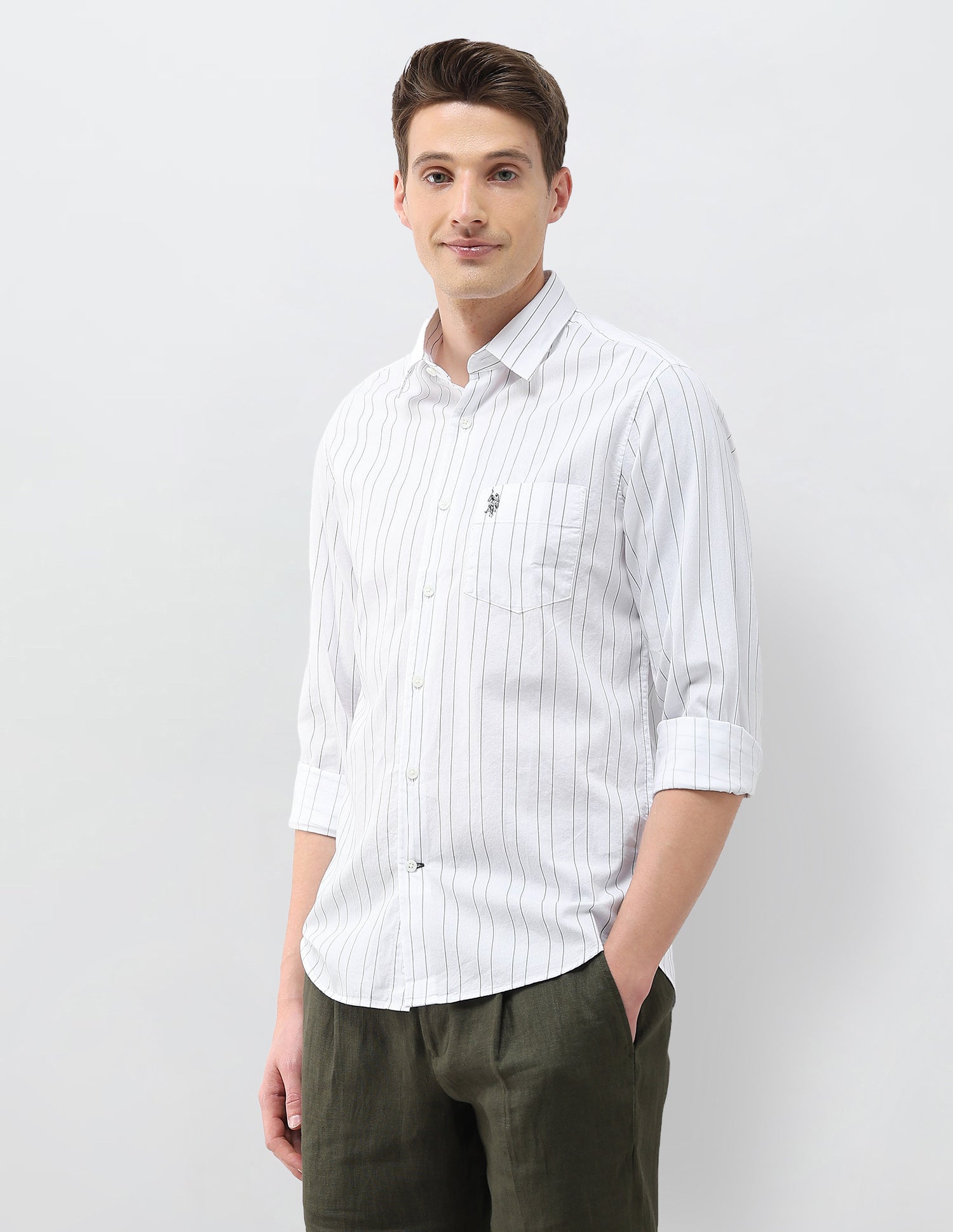 Vertical Striped Regular Fit Shirt Green - U.S. Polo Assn. India | Large
