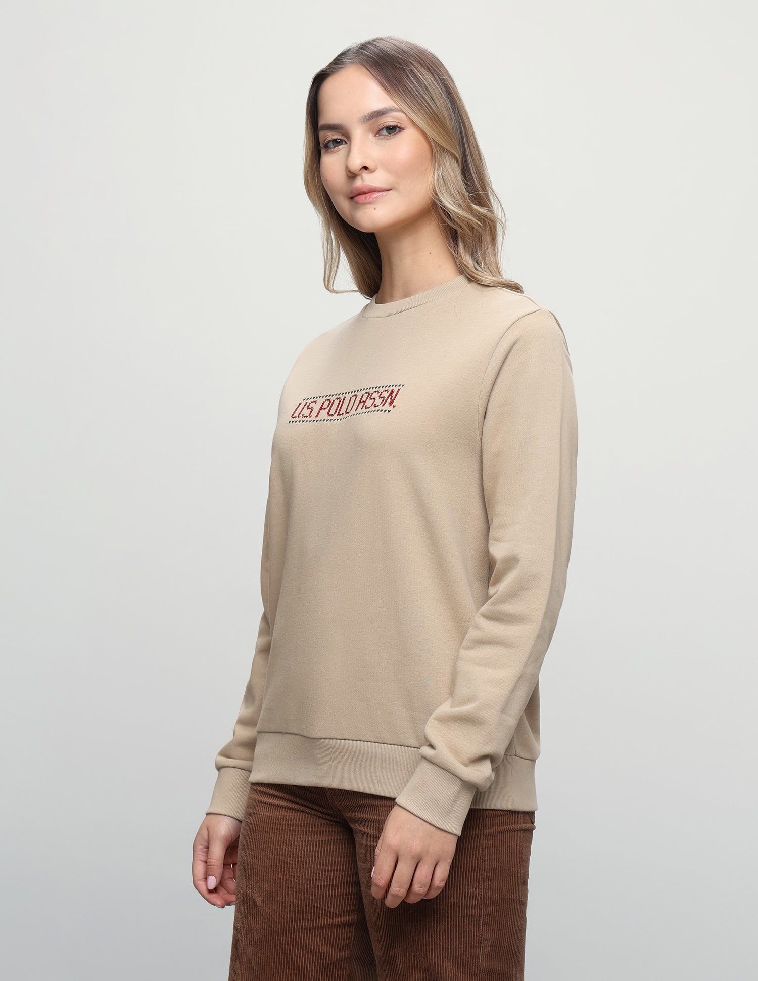 Brand Embroidered Regular Fit Sweatshirt Ecru - U.S. Polo Assn. India | Large