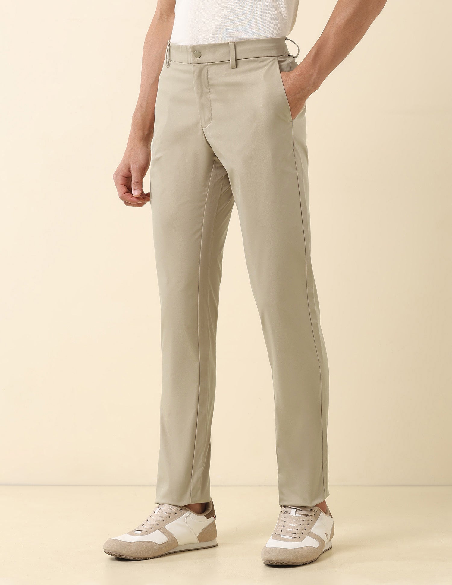 Solid Denver Slim Fit Trousers Khaki - U.S. Polo Assn. India | Large