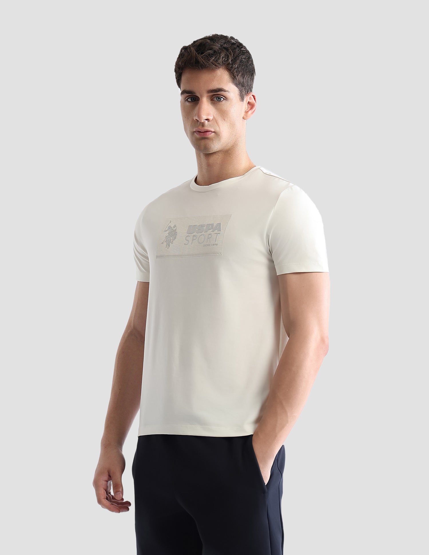 Brand Embossed Regular Fit Active T-Shirt Off White - U.S. POLO ASSN. | Large